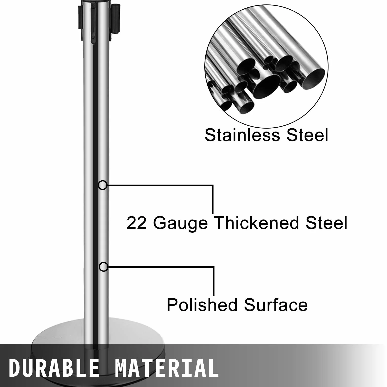 VEVOR Poteau de Guidage 6PCs 90 cm, Barrière de Balisage avec 3 Ceintures Rétractables pour Contrôle de Foules