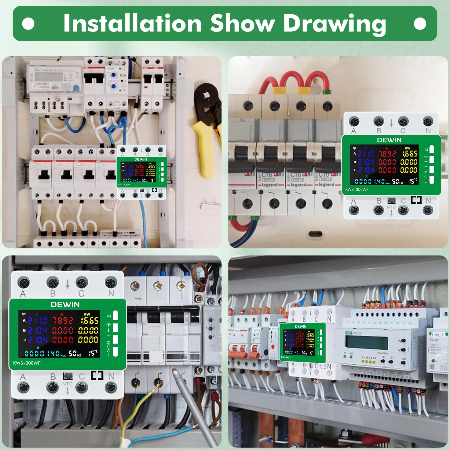 Compteur Électrique Triphasé WiFi Tuya Smart Meter 80A AC 85-290V 9 en 1 Wattmètre KWh Voltmètre Ampèremètre