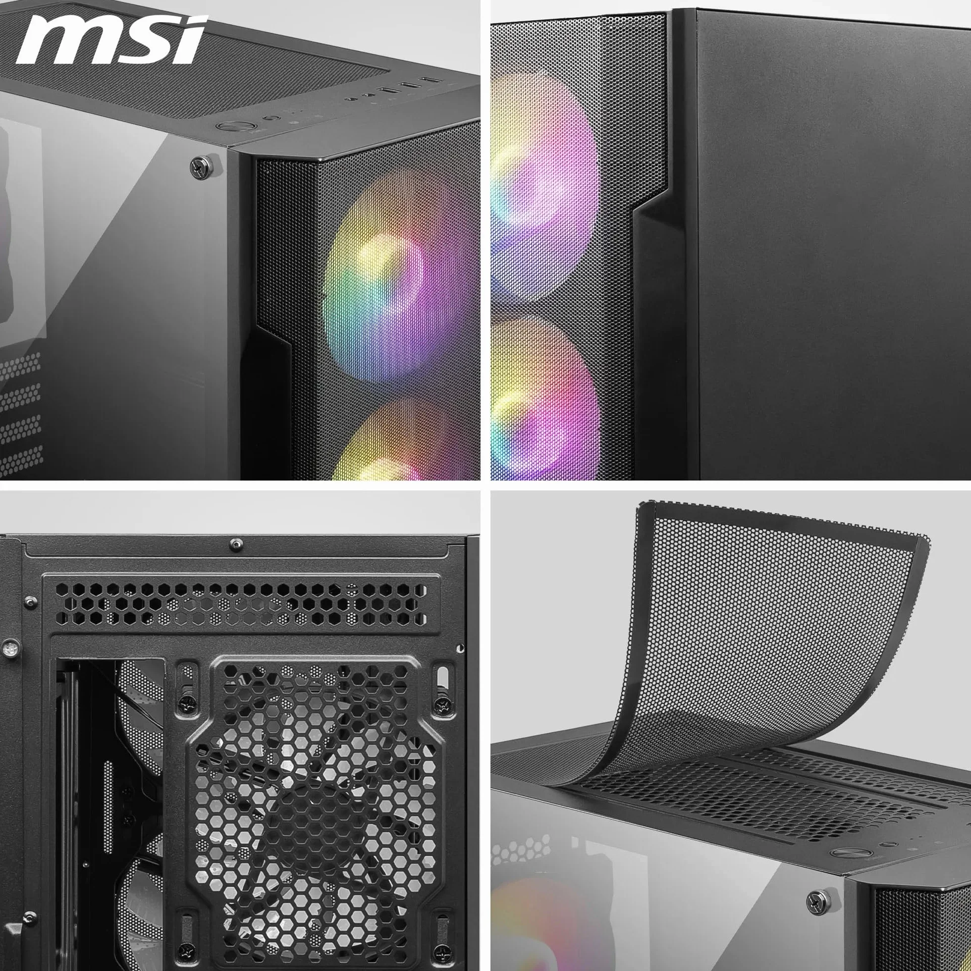 MSI MAG Forge M100A Boîtier PC Mini-Tour, Verre trempé, Micro-ATX/Mini-ITX, Panneau Avant Maille, 4 Ventilateurs Auto-RGB 120mm, Filtre Anti-poussière magnétique