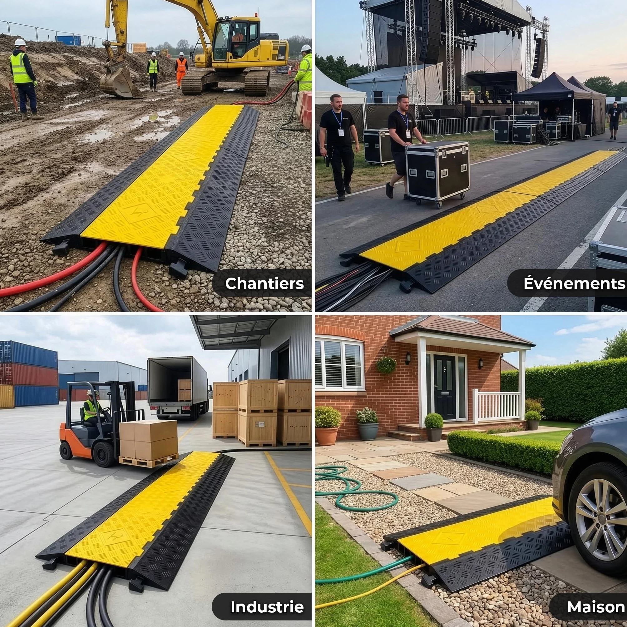 Rampe Passe-Câbles Résistante 7,5 t Protection Extérieur Étanche Caoutchouc Dur Rabattable Arko