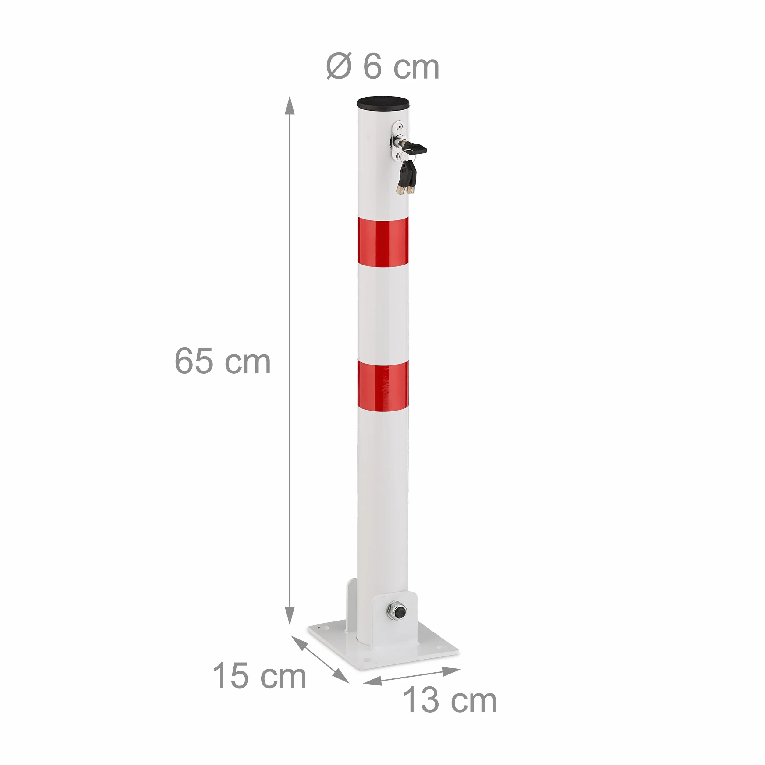 Relaxdays Poteau de Parking Rabattable, Borne de Stationnement en Acier, H 65 cm, Verrouillable, Blanc/Rouge