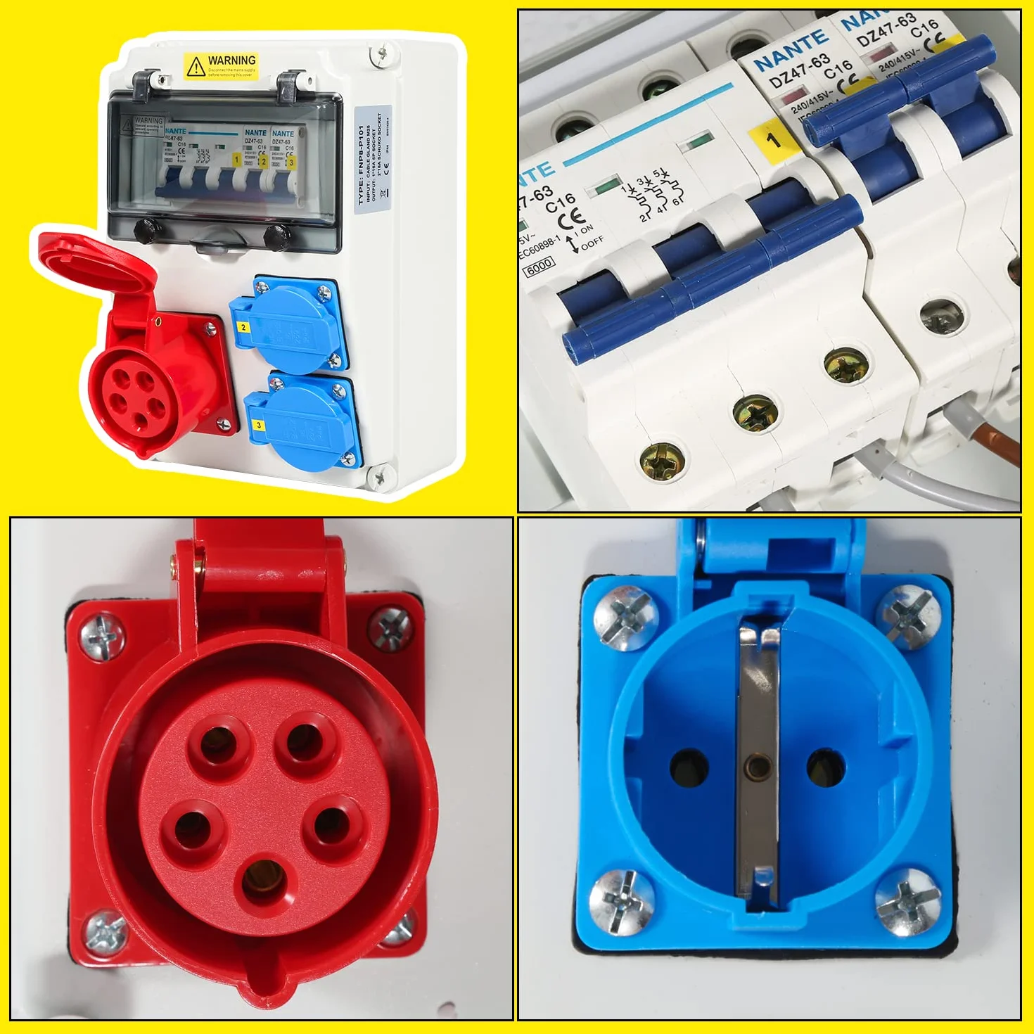 Fiqops Répartiteur d'alimentation 16 A mural avec interrupteur LS, FI, 2 x 16 A 230 V + 1 x CEE 16 A 400 V 5 broches