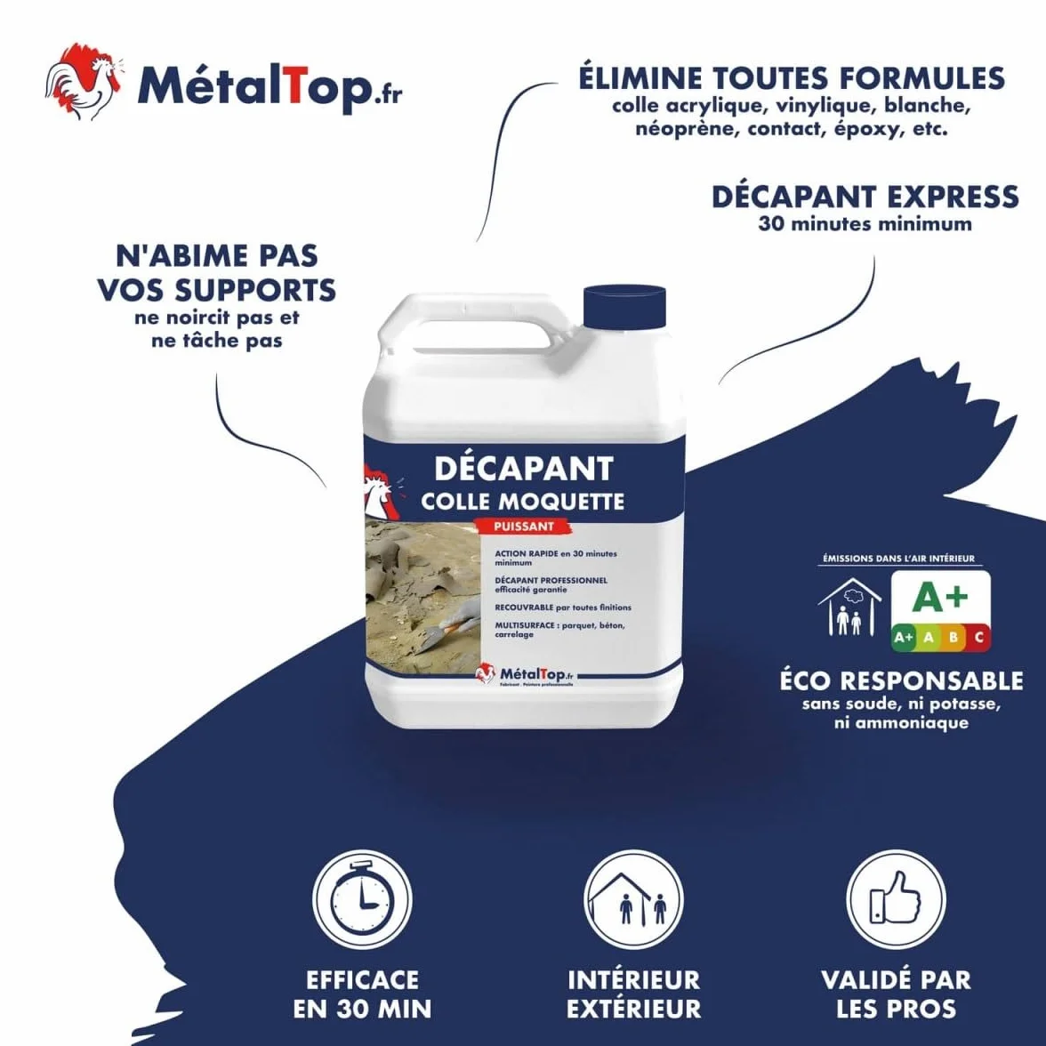 Metaltop Decapant Colle Moquette 5 L Elimine résidus colle sol béton bois carrelage