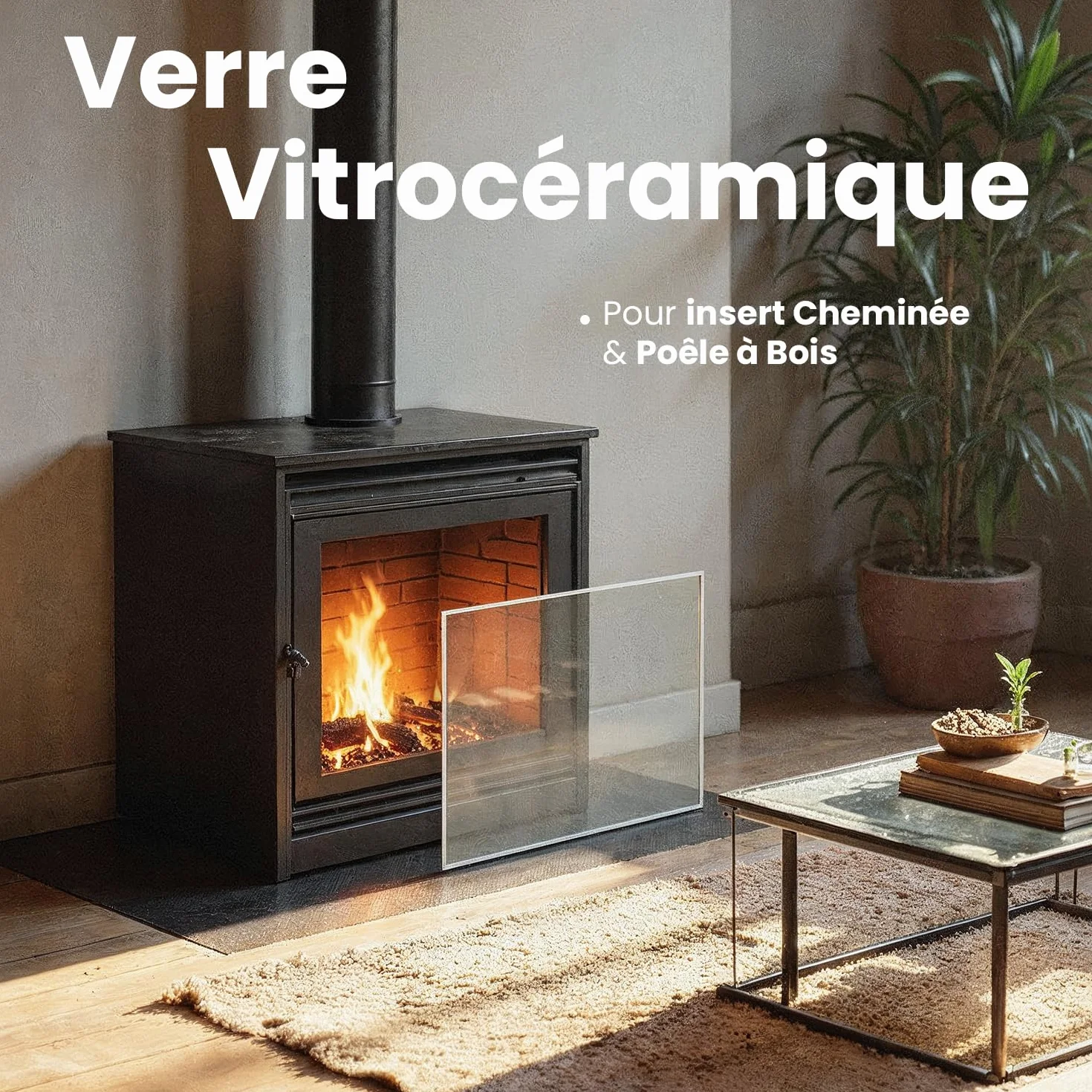 Invicta Vitre d’Insert pour cheminée 763 x 375 x 4 mm Verre de Rechange Haute température 800°C
