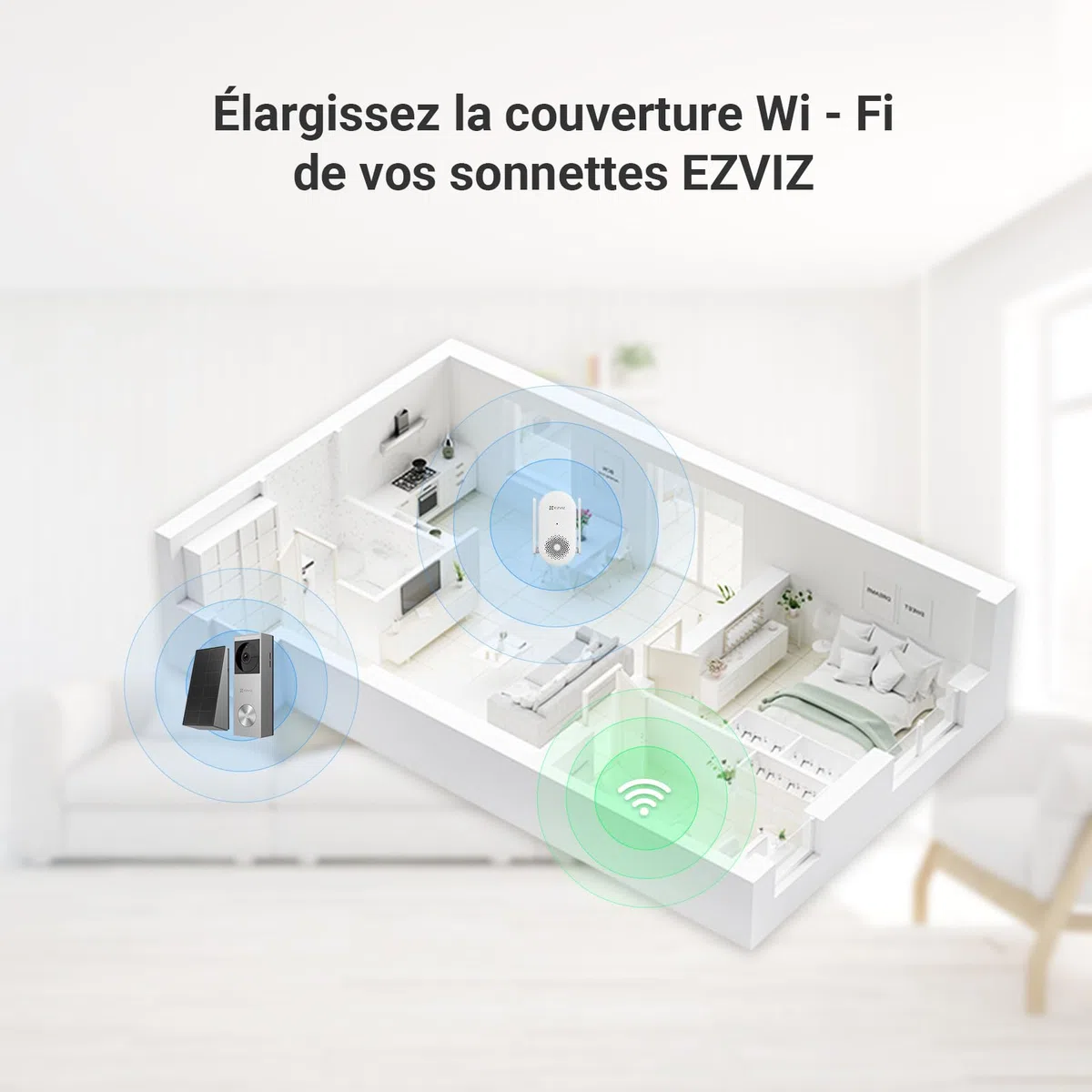 EZVIZ Sonnette Vidéo sans Fil 2K Extérieur Panneau Solaire Batterie Vision Nocturne Couleur Détection de Personnes CP3 Pro CH1 Kit