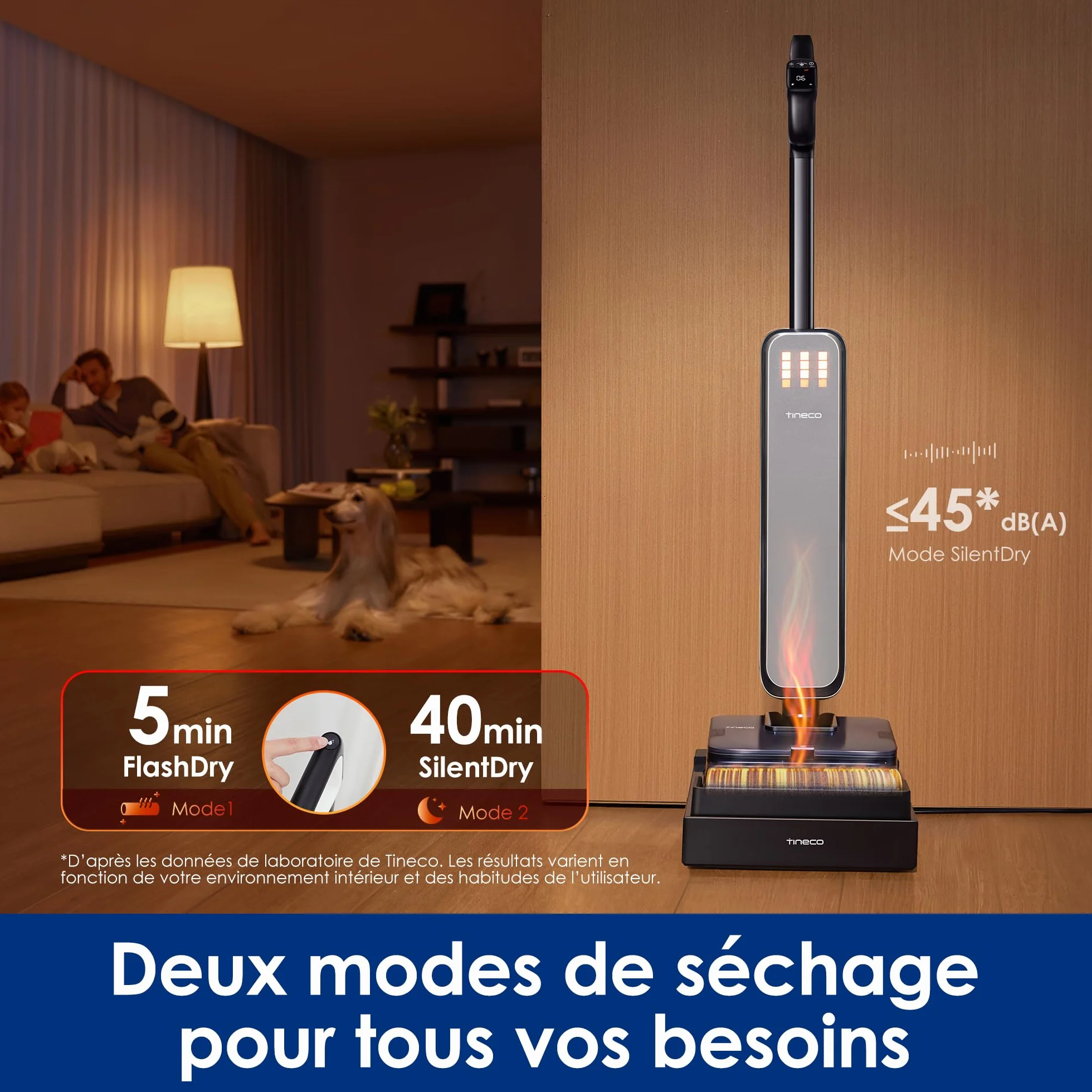 Tineco Floor One S9 Scientist Aspirateur Laveur StreakFree HydroBurst SmoothDrive 360° Anti-emmêlement DualBlock FlashDry 85°C autonomie 80min Nettoyage Bords 3 Faces 180° à Plat
