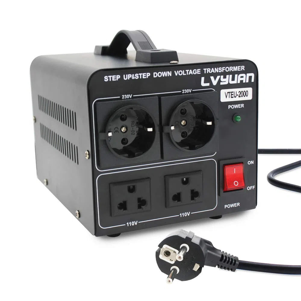 Cantonape Convertisseur de tension 2000VA 220V-110V Transformateur élévateur réducteur 2000W US Sortie 110V 120V 220V 230V