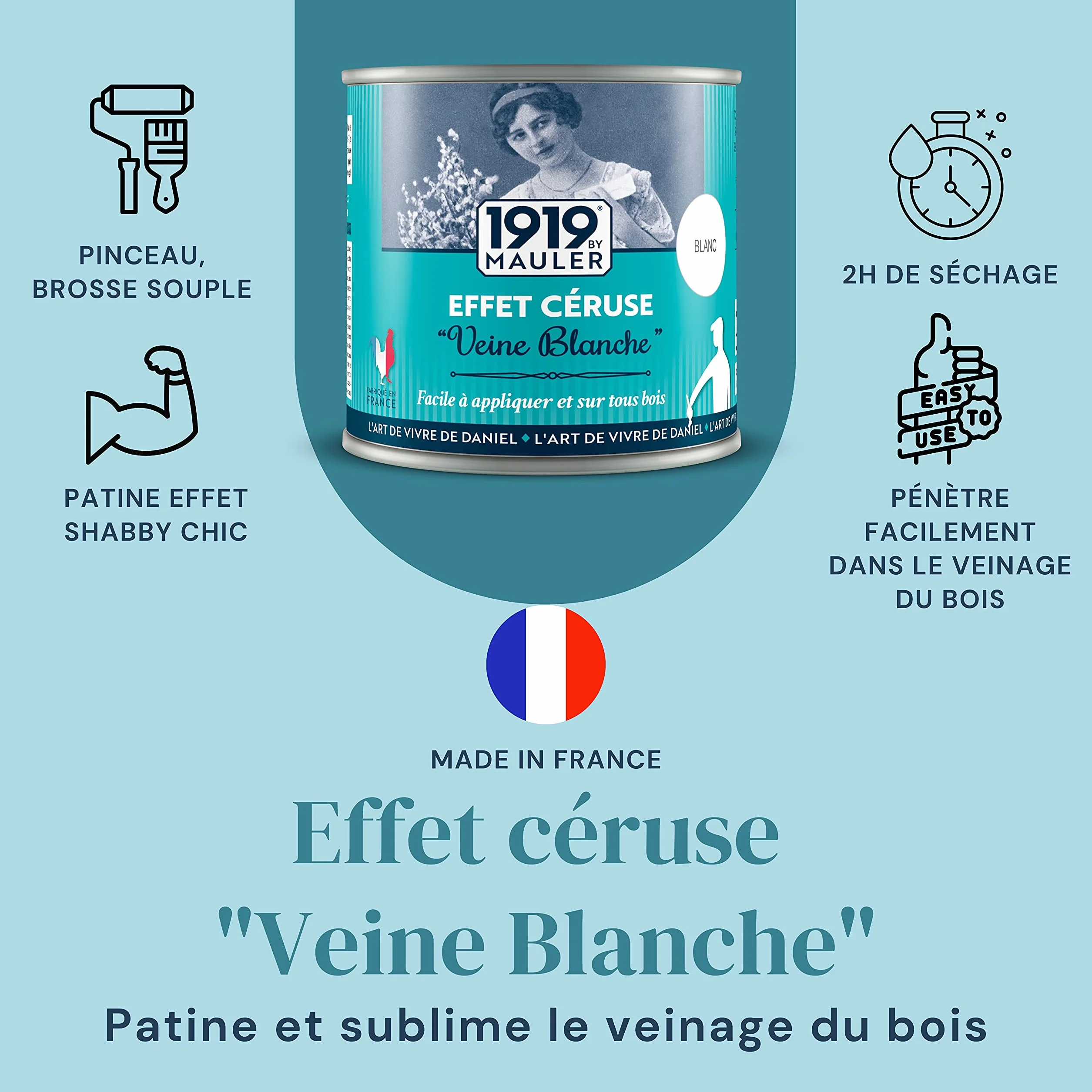 MAULER Peinture Céruse Effet Cérusé Blanc 0,5L Patine Bois Shabby Chic