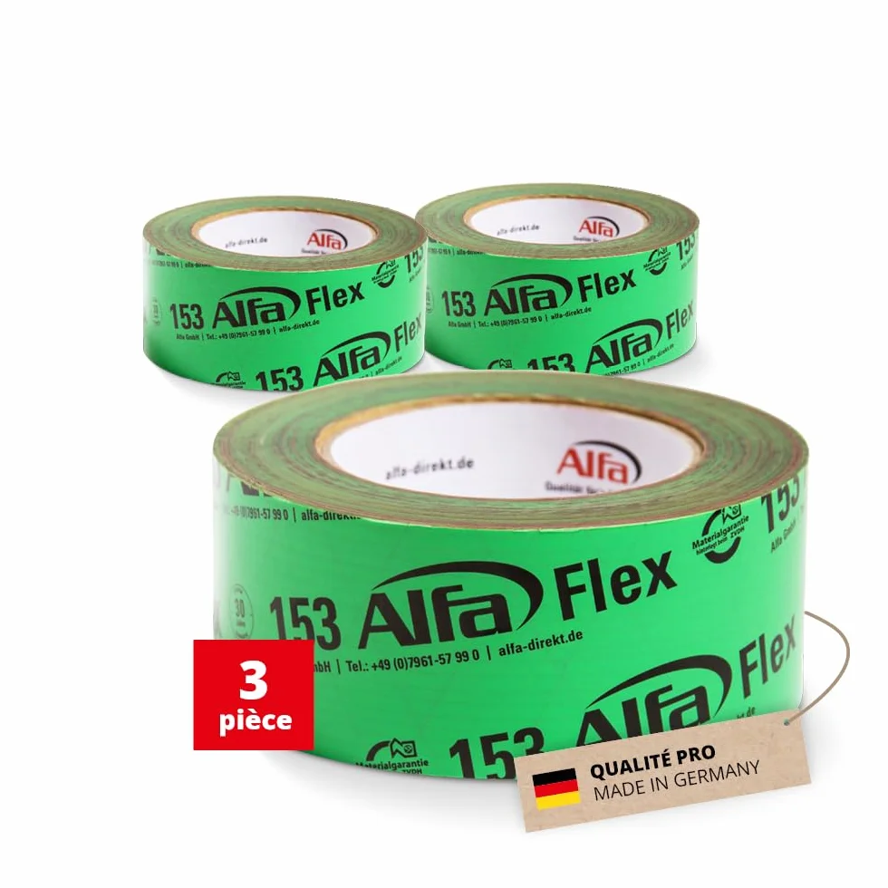 Alfa 153 Flex Ruban adhésif flexible haute performance 3 pièces 50 mm x 25 m pour pare-vapeur