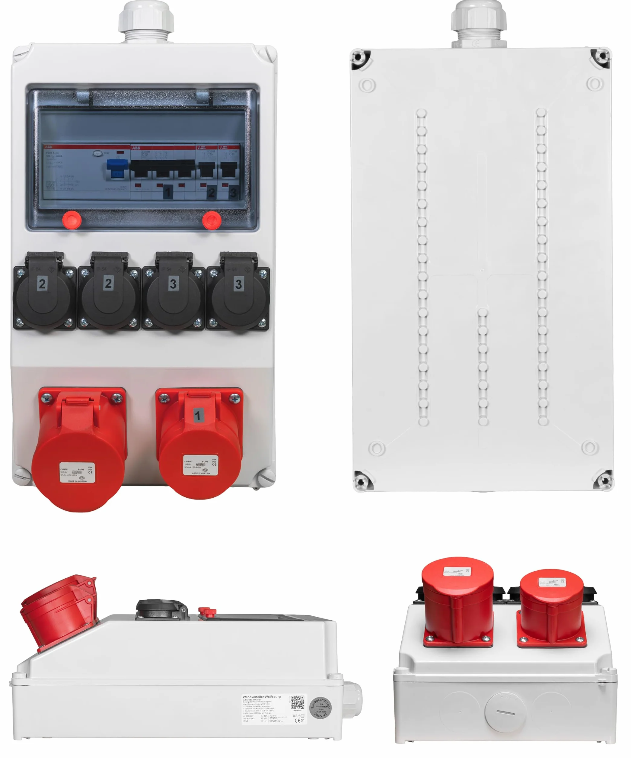 JÄGER Distributeur mural en saillie, répartiteur de courant 400 V avec ABB FI & LS, 2 x CEE 16 A / 32 A