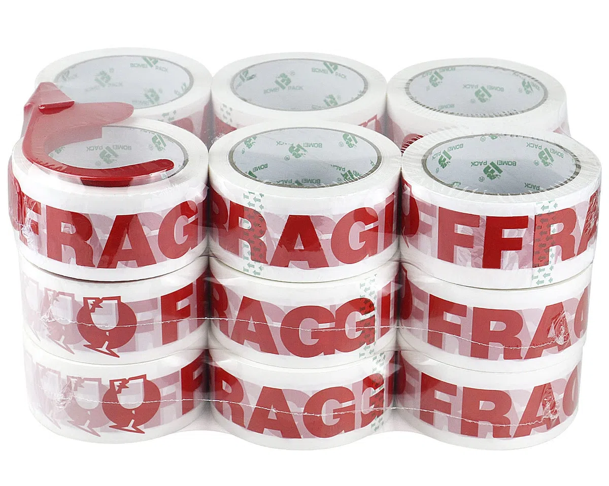 BOMEI PACK 18 Rouleaux Ruban Adhésif Fragile 48 mm x 66 m avec dévidoir