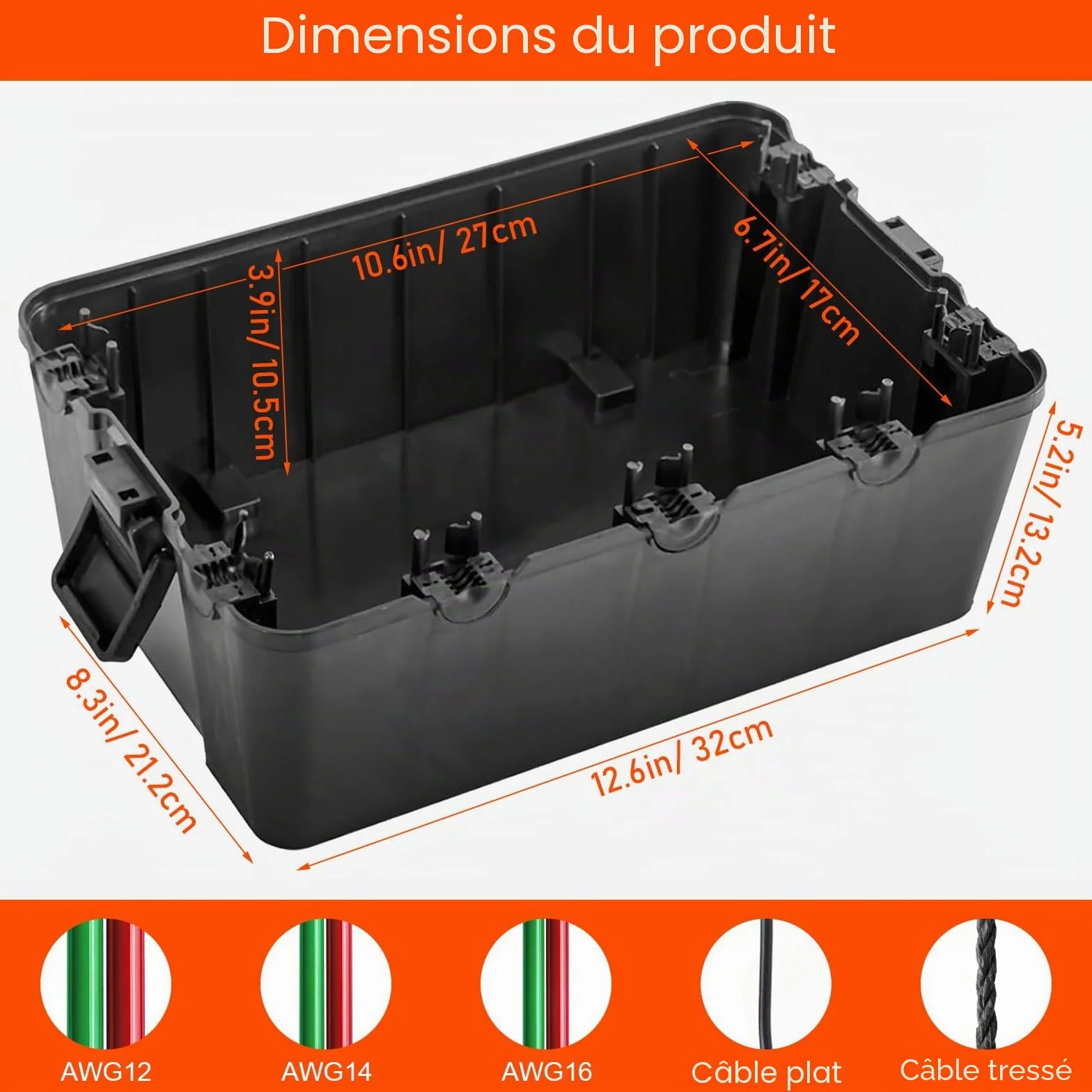 Boîte à câbles étanche IP54 extérieur 7 trous 33x21,2x13,2cm