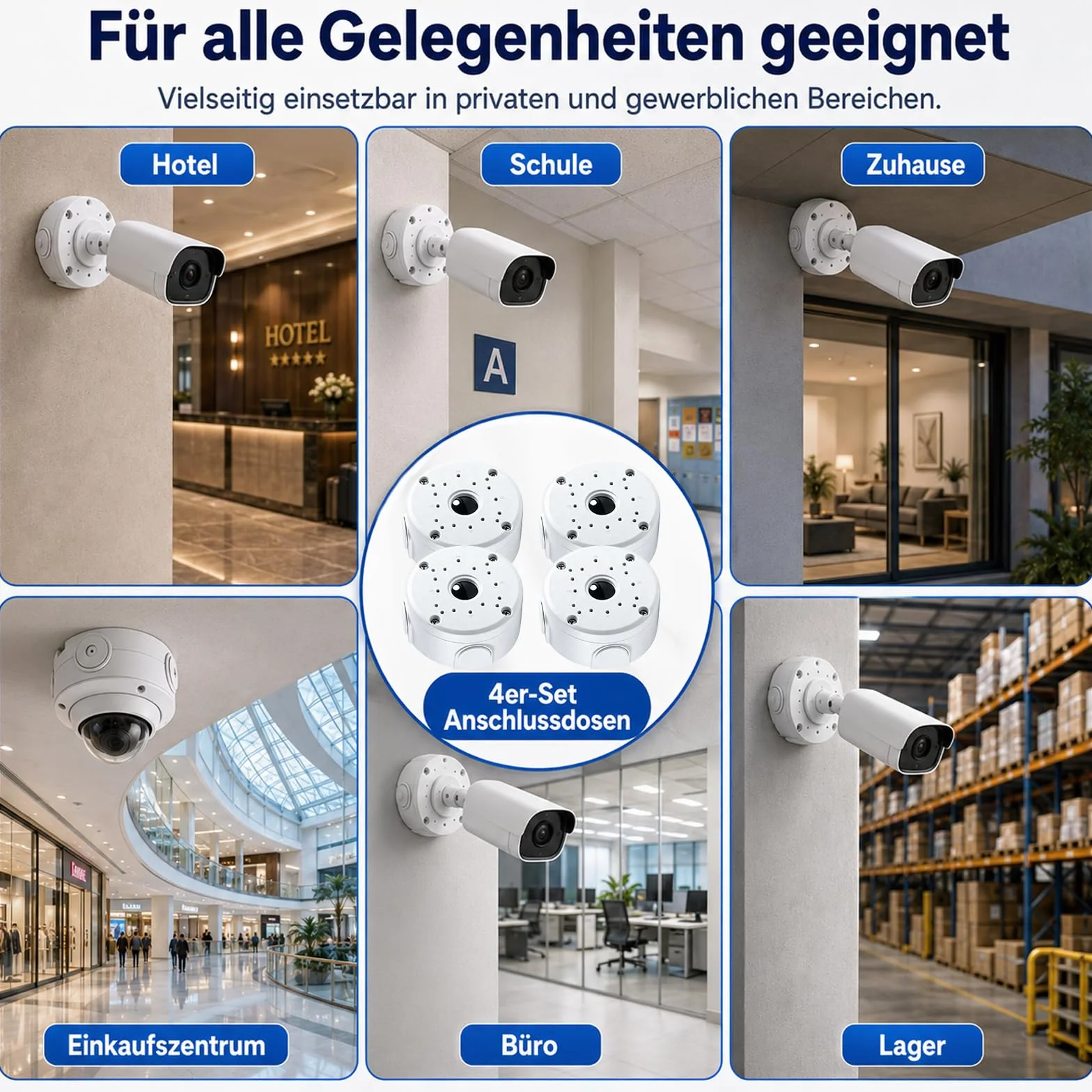 Lot de 4 Boîtes de Jonction pour Caméra en Aluminium, Boîte de Montage Hémisphérique Étanche pour Caméras de Surveillance, Support Universel pour Caméras Dôme et Bullet