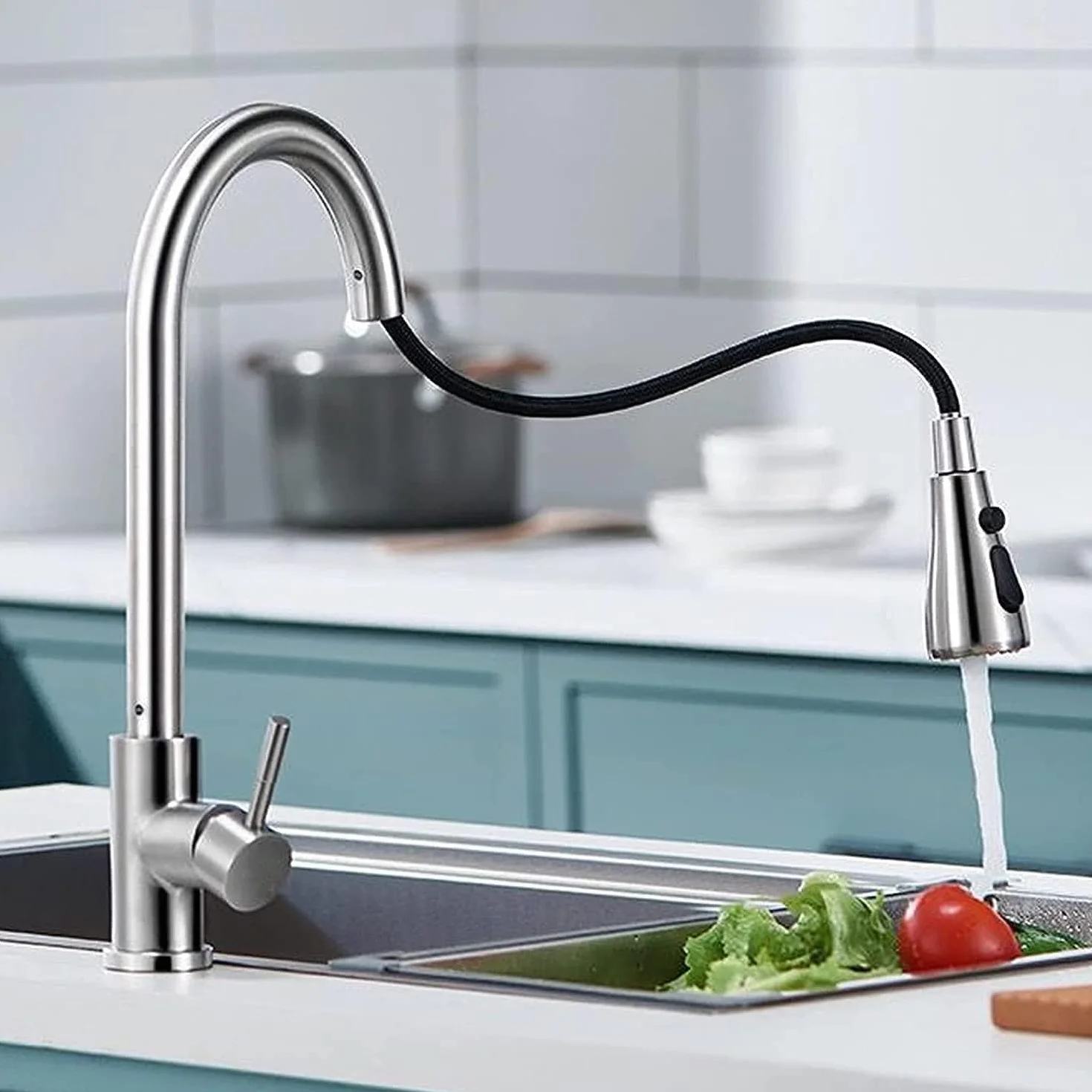 Robinet Cuisine avec Douchette Extensible Mitigeur Acier Inoxydable Rotatif 360° 3 Modes Réglage Débit