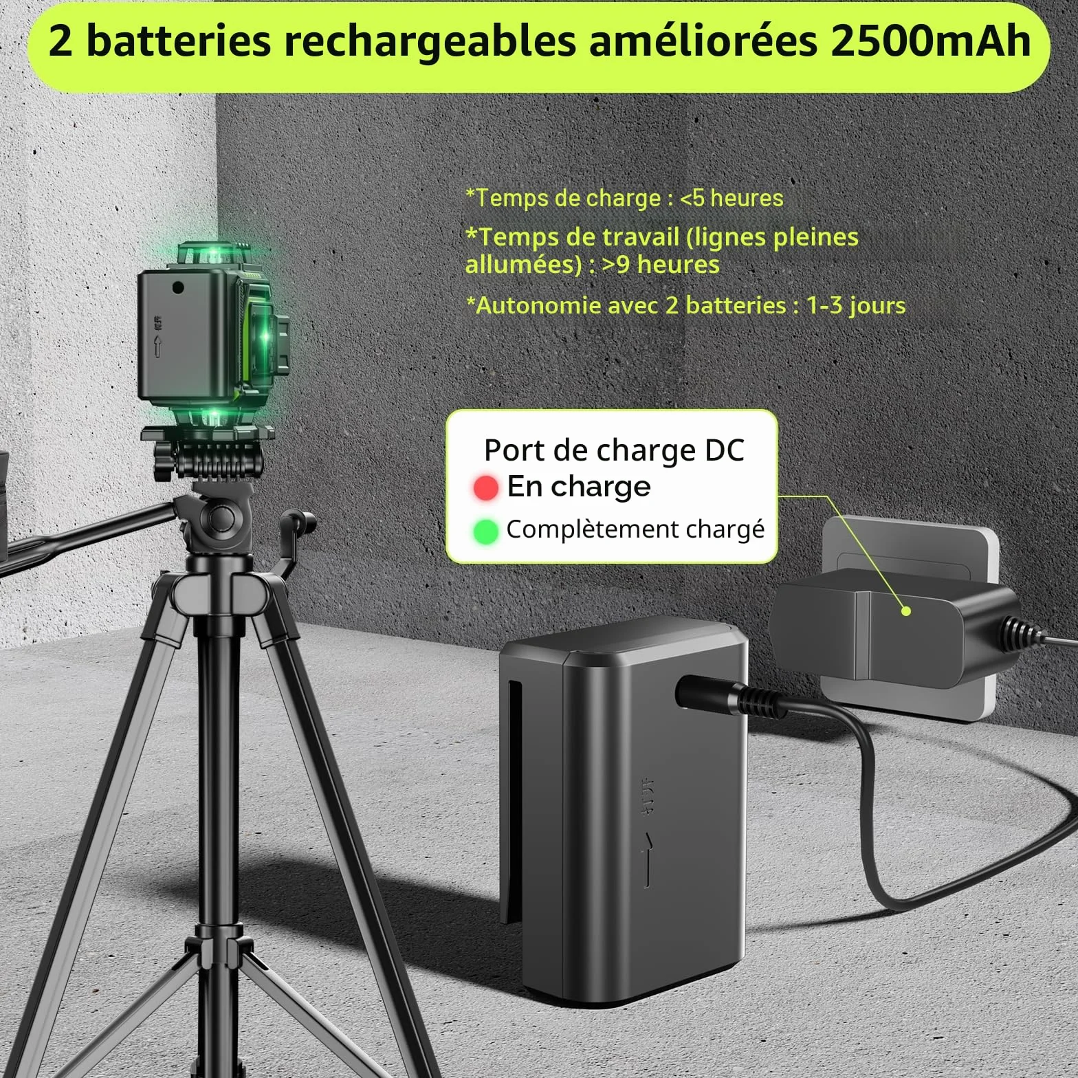 Niveau Laser Chantier Autonivelant 360° 4D 16 Lignes avec Trépied, Batterie et Télécommande
