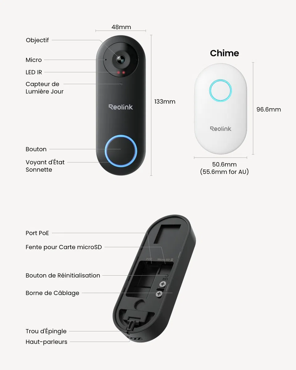 Reolink Sonnette Vidéo PoE 5MP Caméra Extérieur Vue Diagonale 180° Audio Bidirectionnel Détection de Personne Étanche Compatible NVR