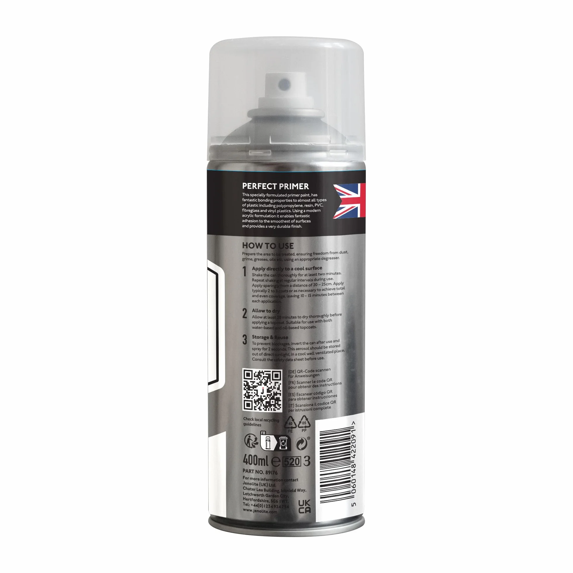 JENOLITE Lot de 3 bombes de peinture d'apprêt plastique blanc 400 ml