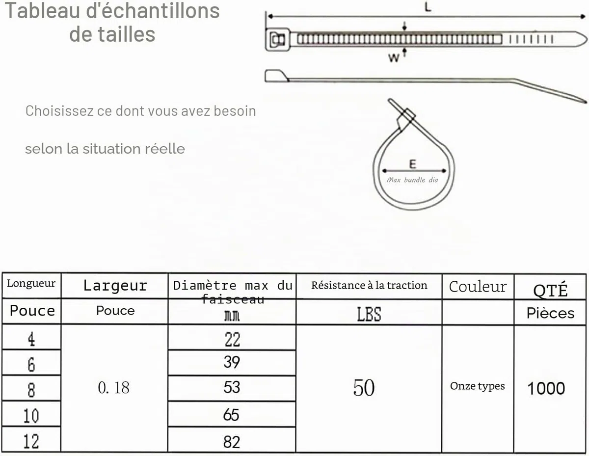 Colliers de Serrage XINGO 1000 pièces Noir 300mm x 4.8mm Autobloquant Résistant aux UV