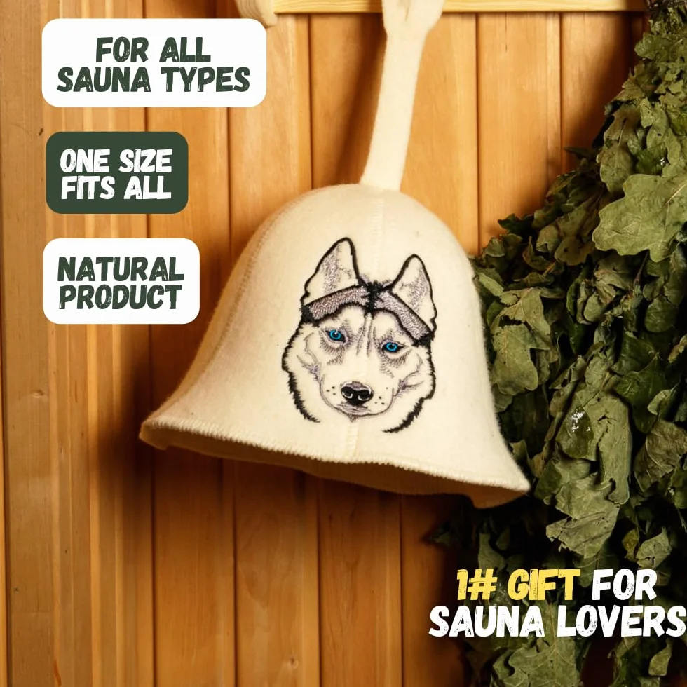 Chapeau de Sauna Sauna Husky Blanc - Feutre de Laine Biologique