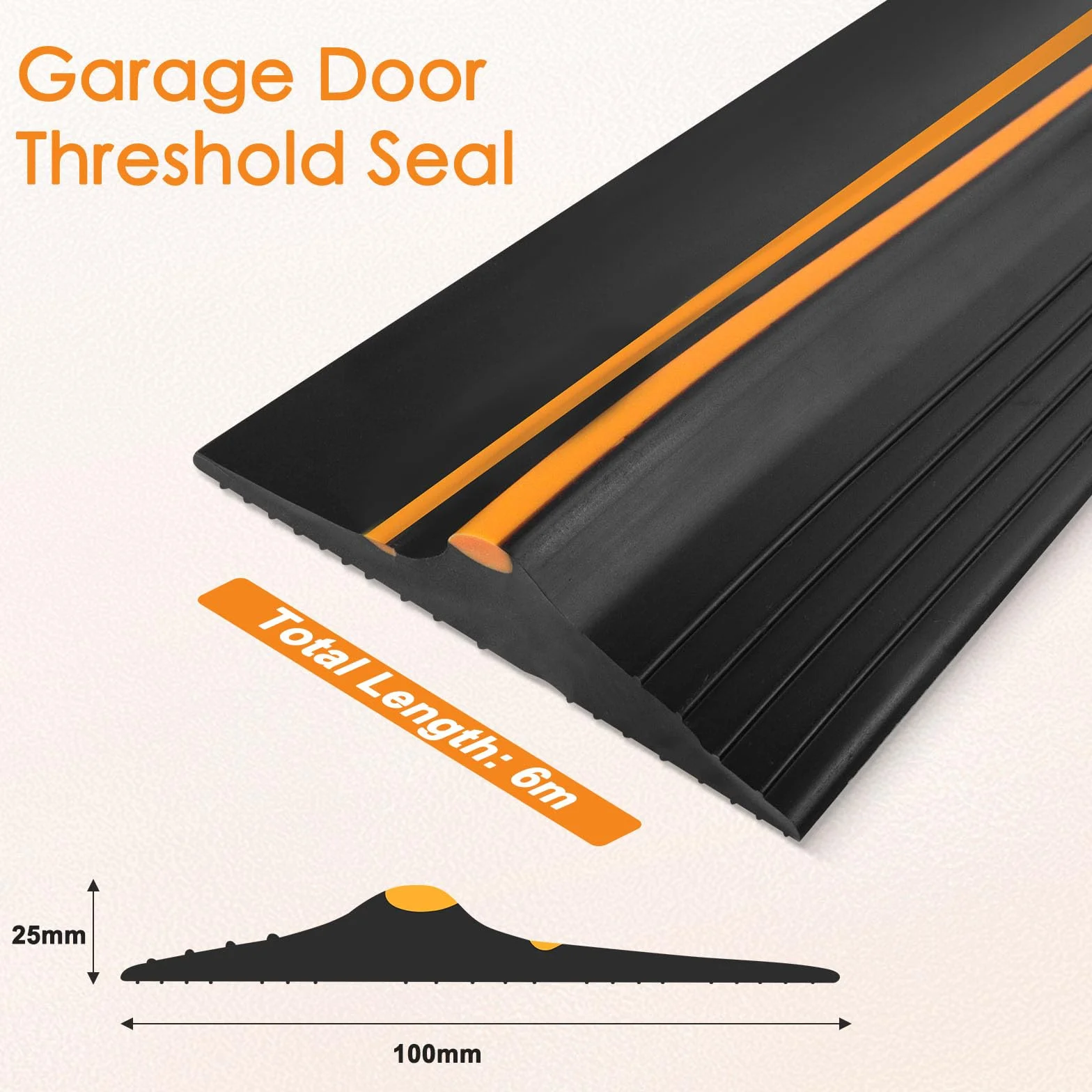 Joint de seuil de porte de garage universel bande d'étanchéité Noir 6m×100mm×25mm