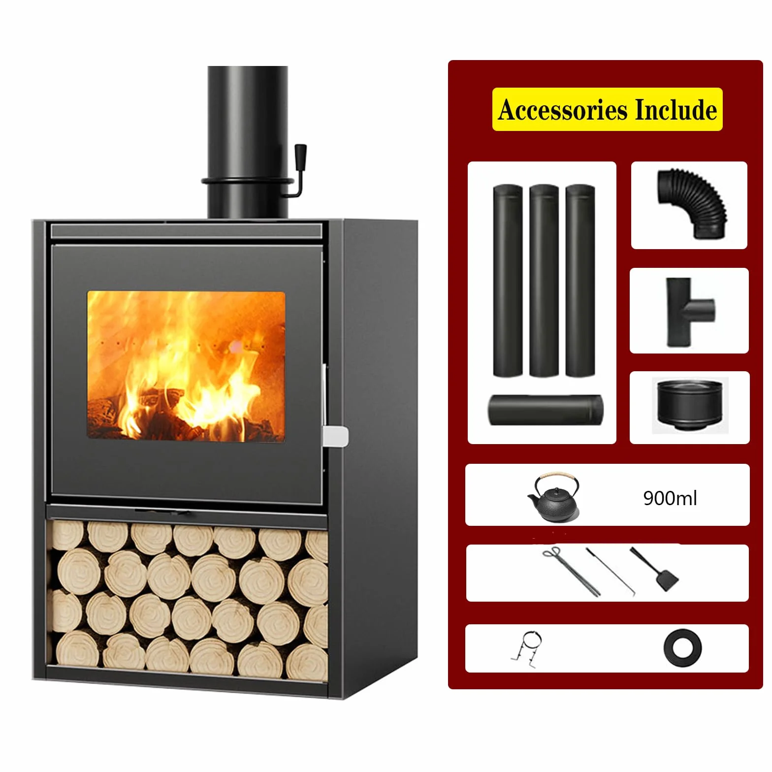 Poêle à Bois 15KW en Fonte Multi-combustibles éco-Conception 60 x 49 x 85 cm