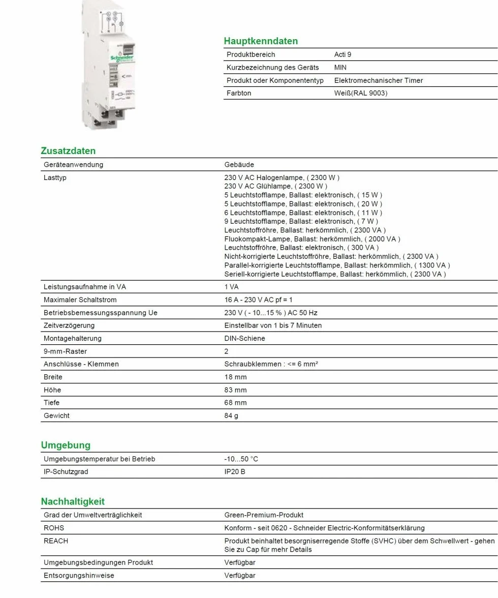 Schneider Electric Minuterie Réglable 16A 230V 20mm Blanc