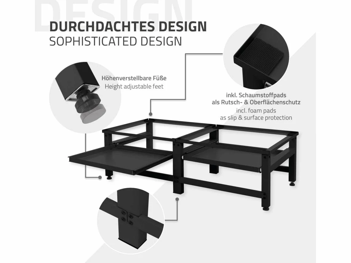 Support Double pour Machine à Laver ML-Design avec 2 Étagères Coulissantes, Acier, Noir, jusqu'à 310 kg