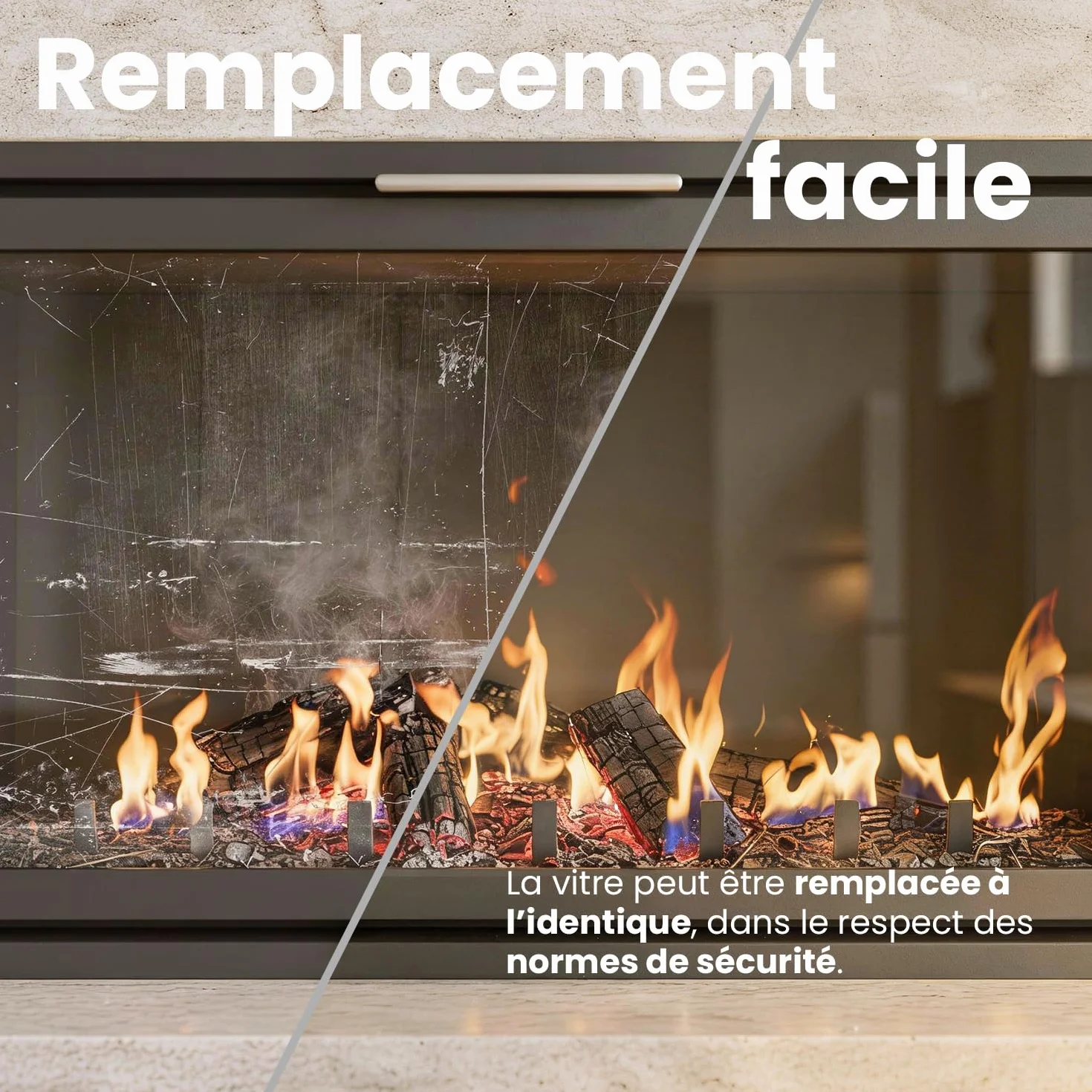 Invicta Vitre d’Insert pour cheminée 763 x 375 x 4 mm Verre de Rechange Haute température 800°C