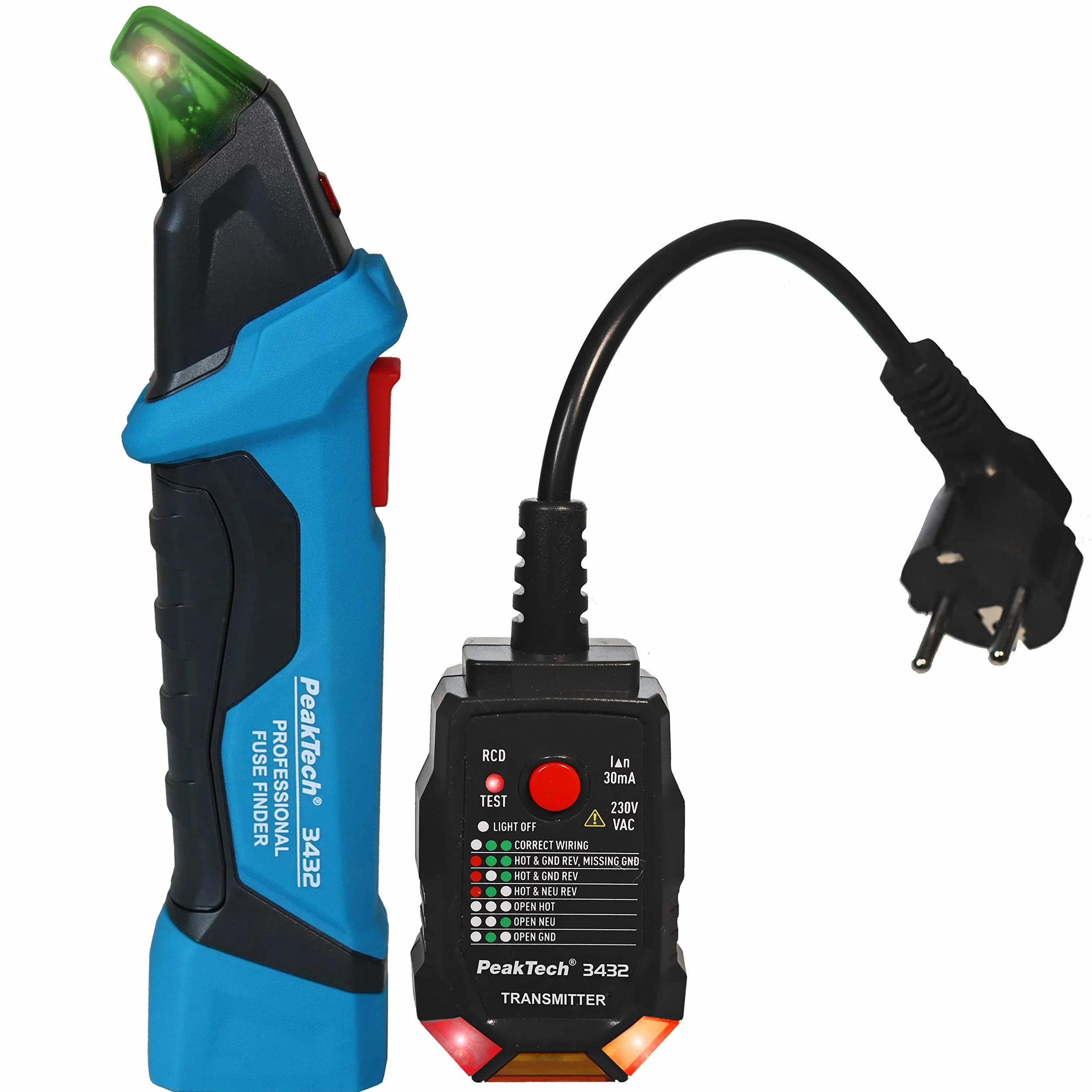 PeakTech 3432 Détecteur de fusibles circuit électrique testeur de prise 230 V Schuko NCV Testeur de tension Bleu