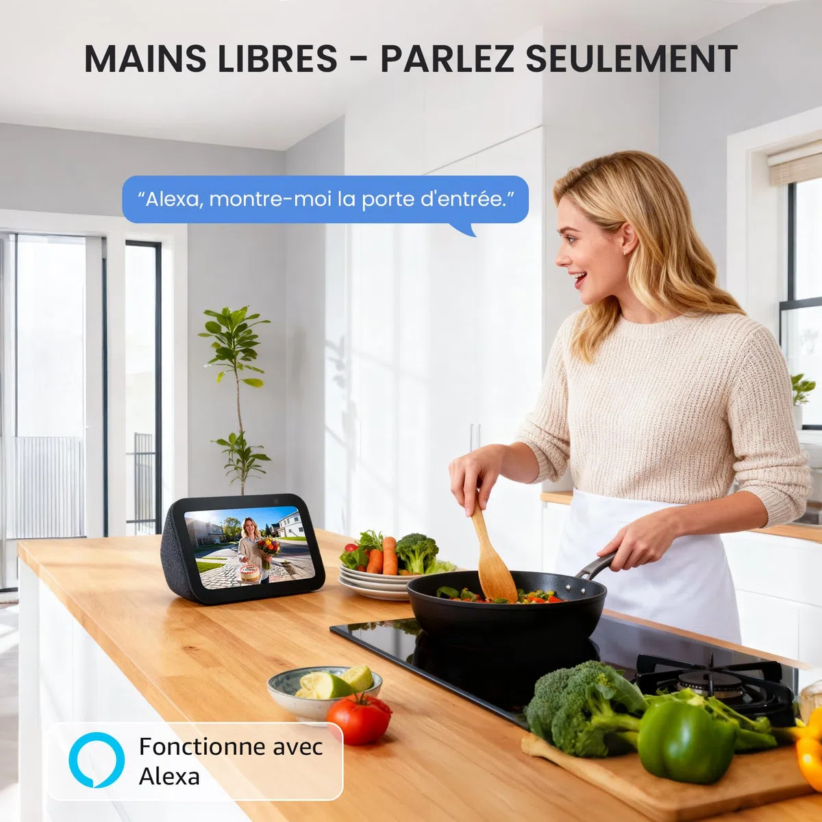 ieGeek 2K Sonnette sans Fil Exterieur Etanche Caméra Compatible Alexa Détection IA IP66 WiFi 2.4 GHz Blanc