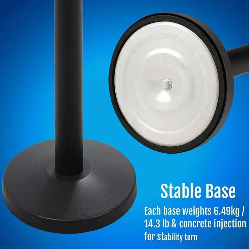 Lot de 2 poteaux de délimitation en acier inoxydable noir mat 8 kg sangle 230 cm