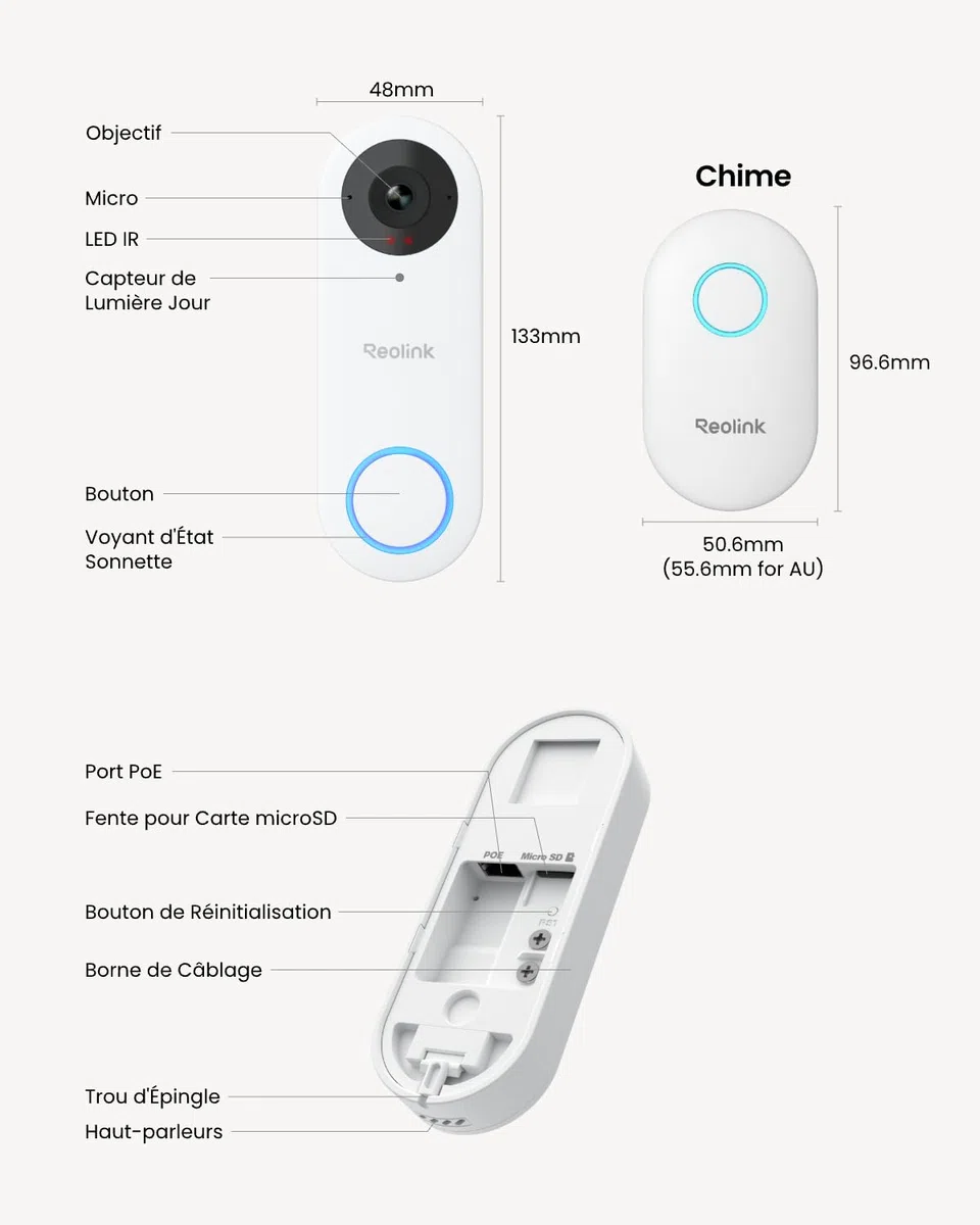 Reolink 5MP Sonnette Vidéo PoE Caméra avec Chime, Vue 3:4 Tête aux Pieds, Audio Bidirectionnel, Détection Colis/Personne, Étanche, Alertes Intelligentes, Compatible NVR (Filaire, Version 2024)