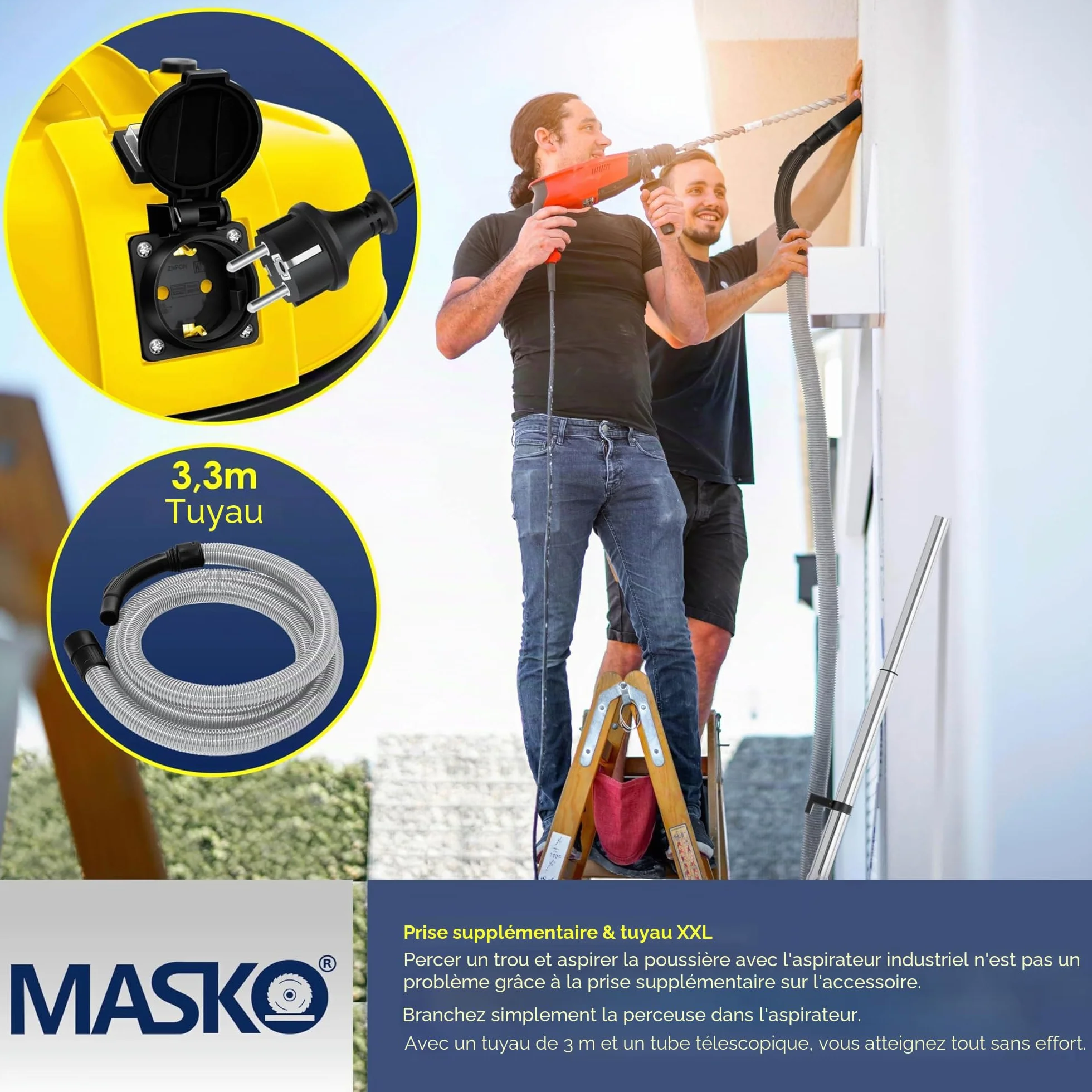Masko Aspirateur Industriel 6IN1 2300 W Eau et Poussière Soufflage Sec Humide