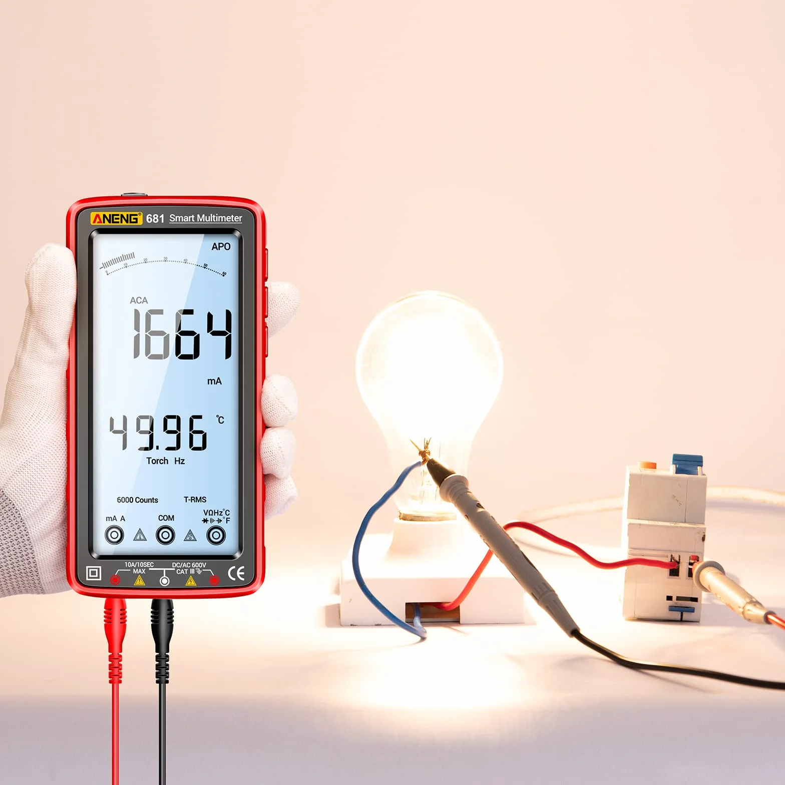 ANENG 681 Multimètre Numérique TRMS 6000 Points Testeur Tactile Intelligent Voltmètre Rechargeable à Plage Automatique
