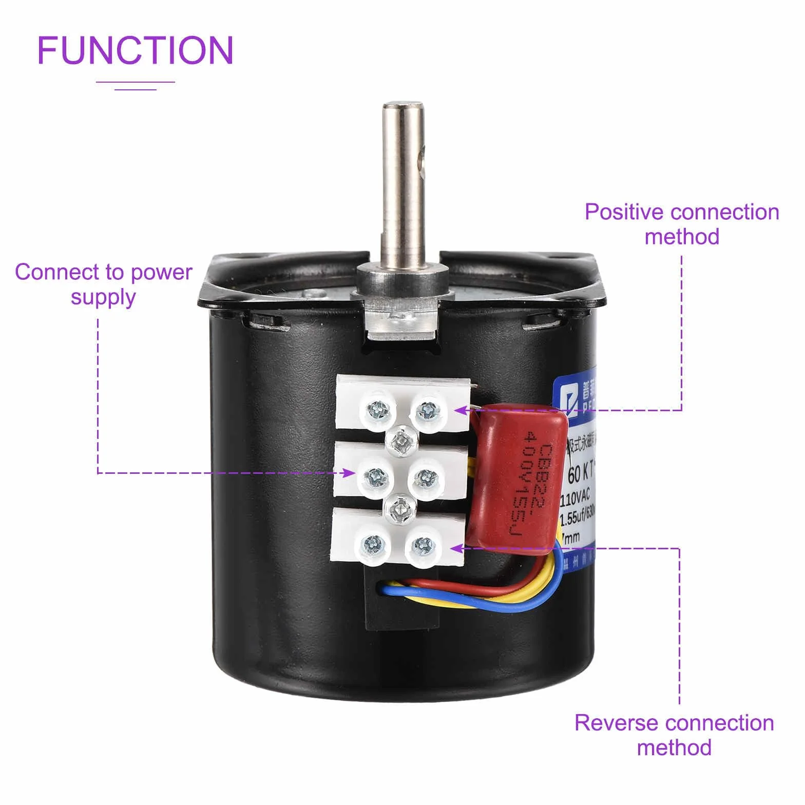 DMiotech Moteur AC Synchrone Réducteur 60KTYZ 110V 2.5RPM 350N.cm CW/CCW Faible Bruit