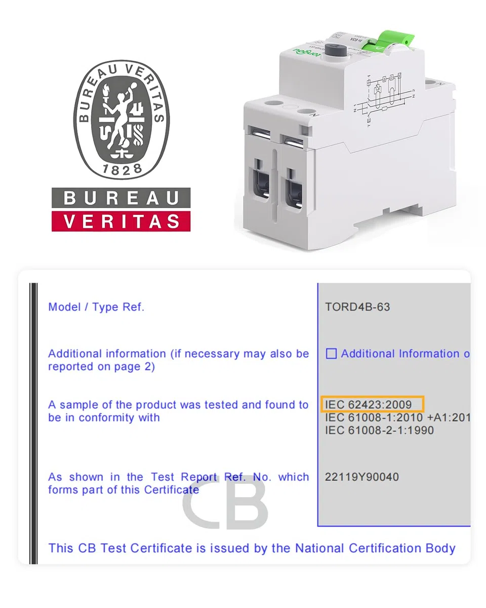TONGOU Disjoncteur Différentiel 30mA 63A Type B 230V 1P+N