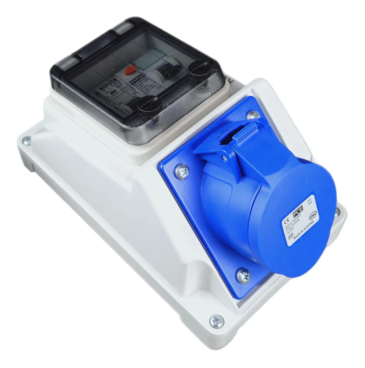 Prise Murale CEE 32A P17 Bleue IP54 Coffret Électrique Précâblé avec Différentiel 40A Type A Disjoncteur 1P+N 32A Certifié VDE