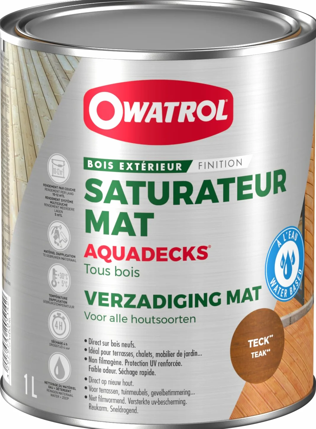 AQUADECKS OWATROL Saturateur Mat Bois Extérieur Teinte Teck 1L