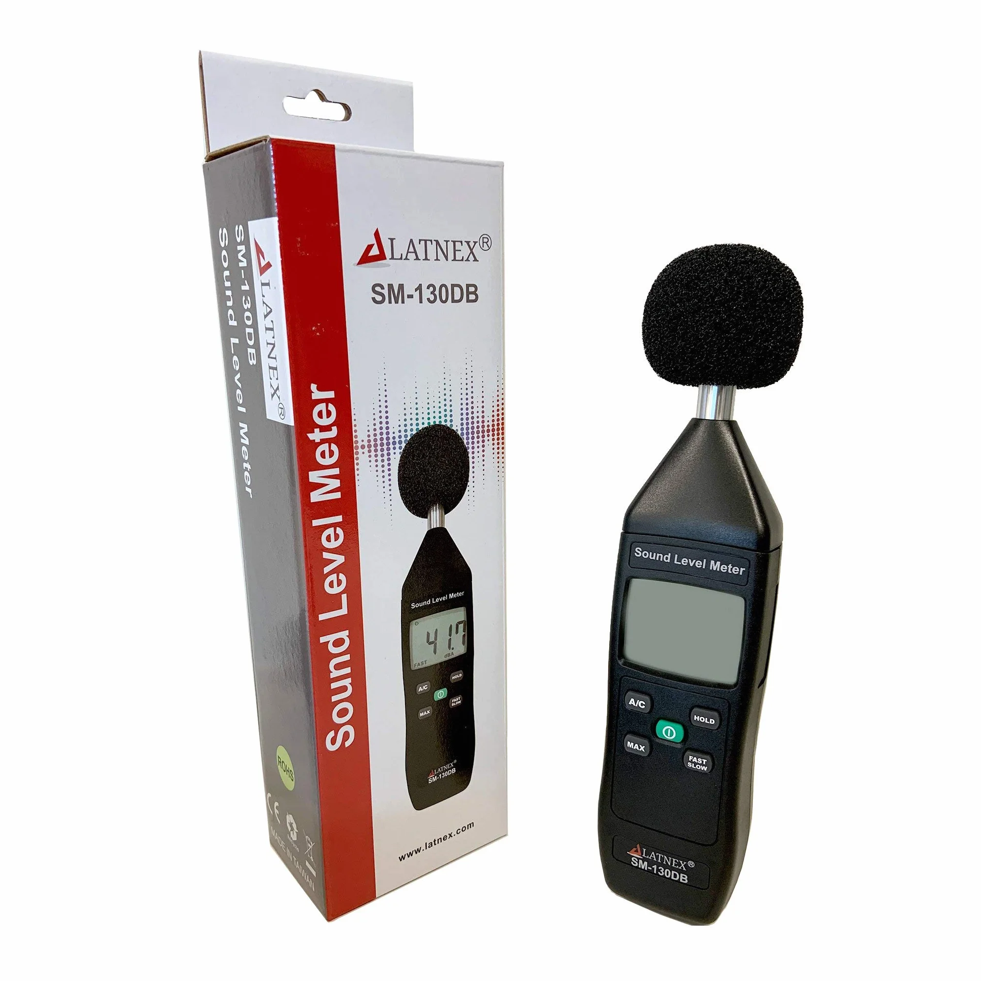 LATNEX SM-130DB Lecteur de Décibels Numérique avec Certificat d'Étalonnage, Appareil de Mesure de Niveau Sonore Type 2