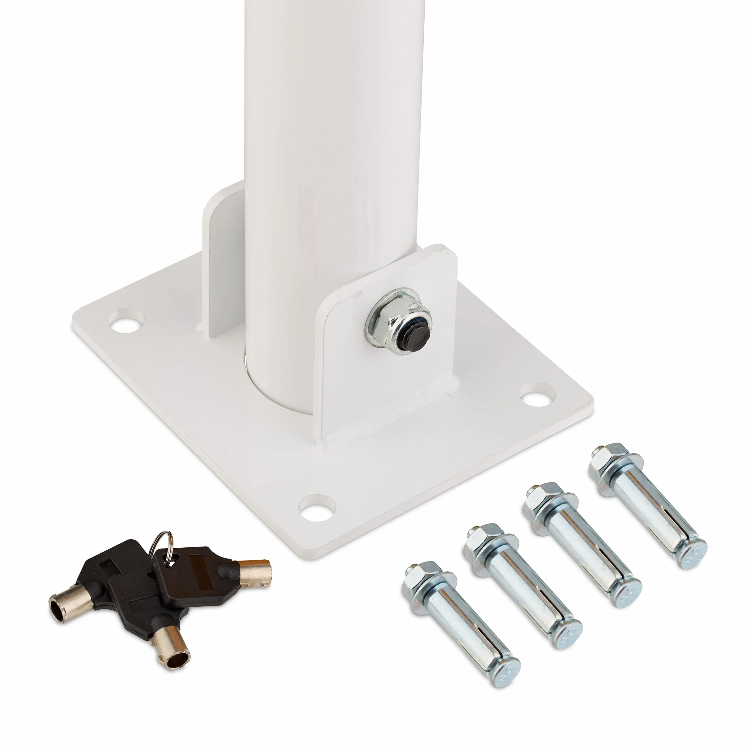 Relaxdays Poteau de Parking Rabattable, Borne de Stationnement en Acier, H 65 cm, Verrouillable, Blanc/Rouge