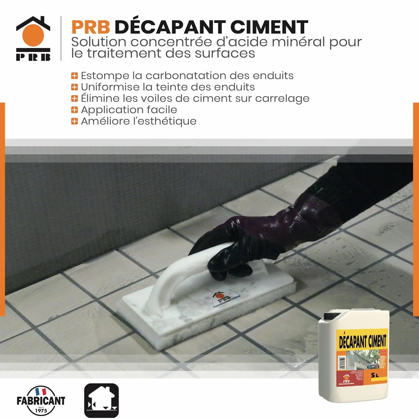 Décapant Ciment 5L - Nettoyant pour Traces de Ciment, Béton et Voiles de Laitance - Sols et Façades Intérieur/Extérieur
