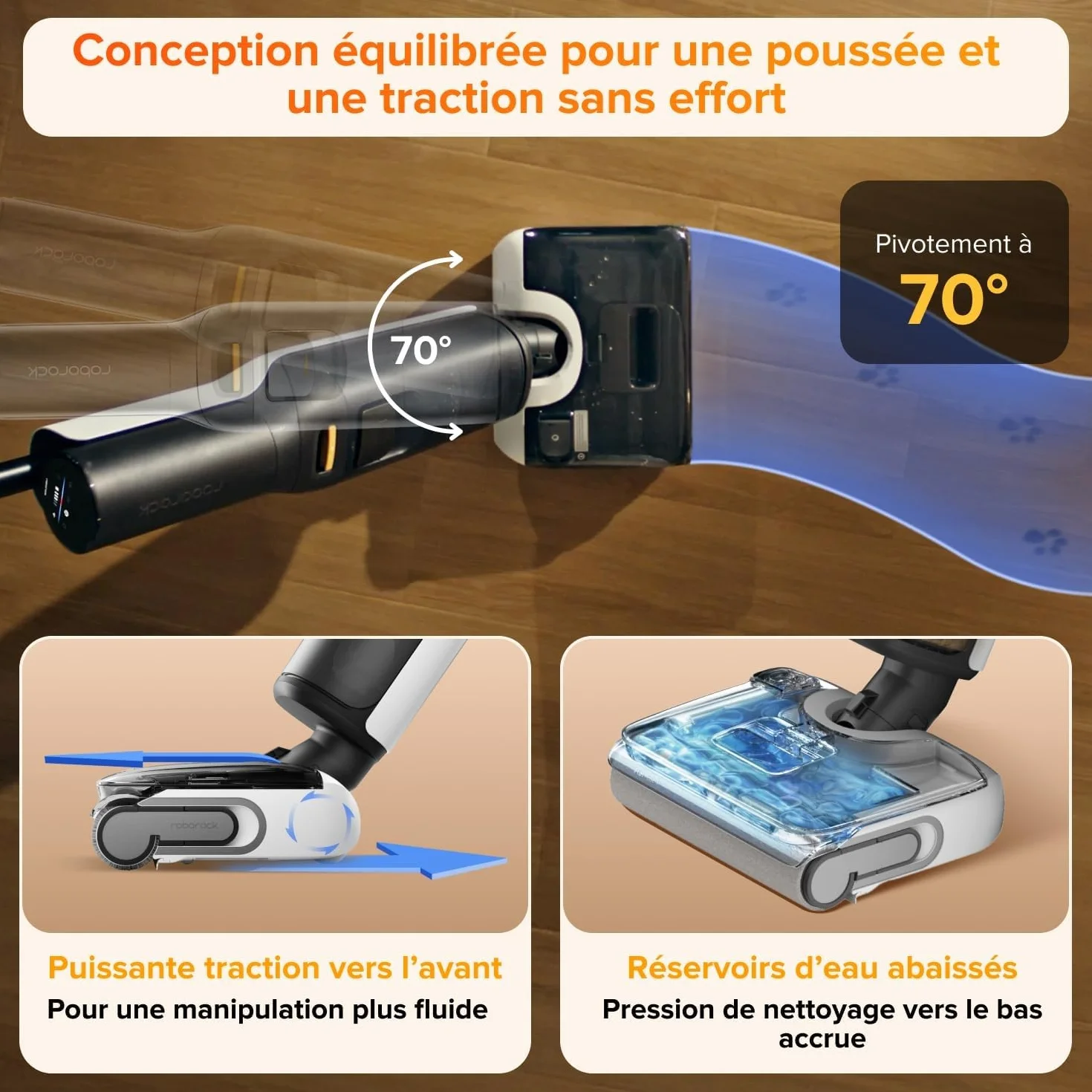 Roborock F25 LT aspirateur laveur 20 000 Pa autonettoyage haute température 90 °C séchage rapide inclinable 180° nettoyage bord à bord sols durs