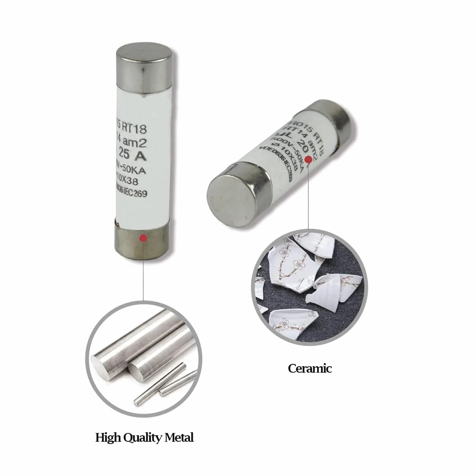 Kit de fusibles en céramique 120 pièces, 12 valeurs, 10 x 38 mm, 500 V, 1-32 A, avec boîte en plastique
