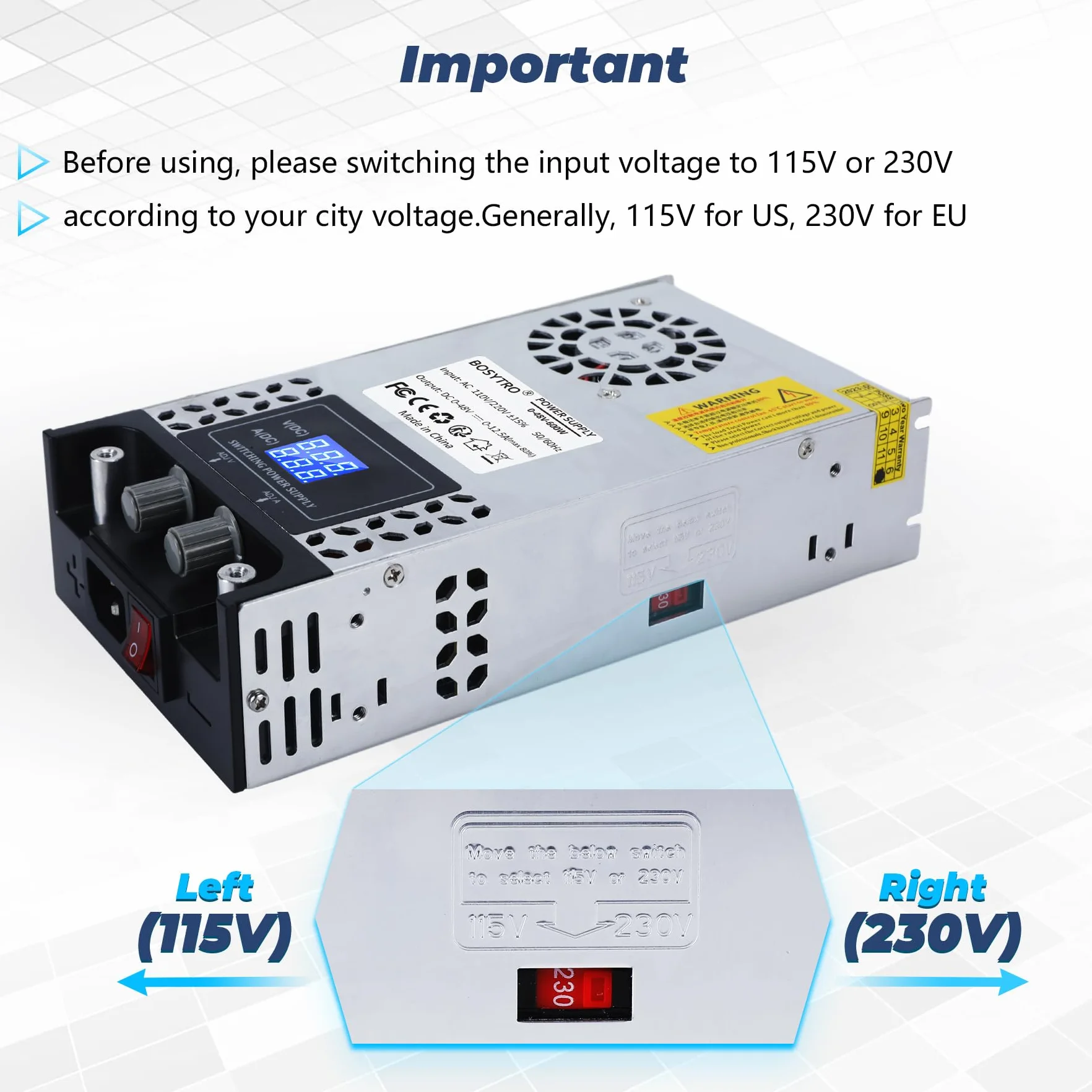 Alimentation réglable 0-12V 0-50A 600W Transformateur 220V 12V pour bande LED