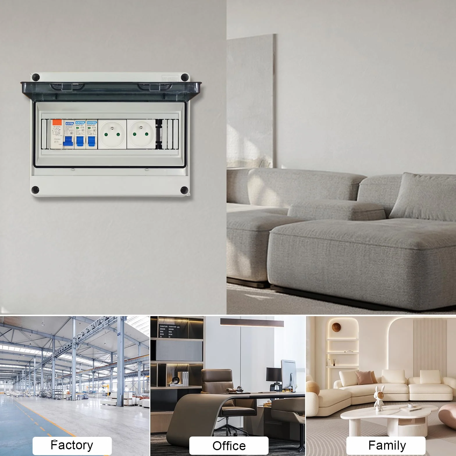 Boîte à fusibles en saillie IP65 Simmpatuu Coffret électrique étanche IP65 DZ 30mA AC Interrupteur de Fuite 1 Disjoncteur 16A 2 prise modulaire 16A 2P+T