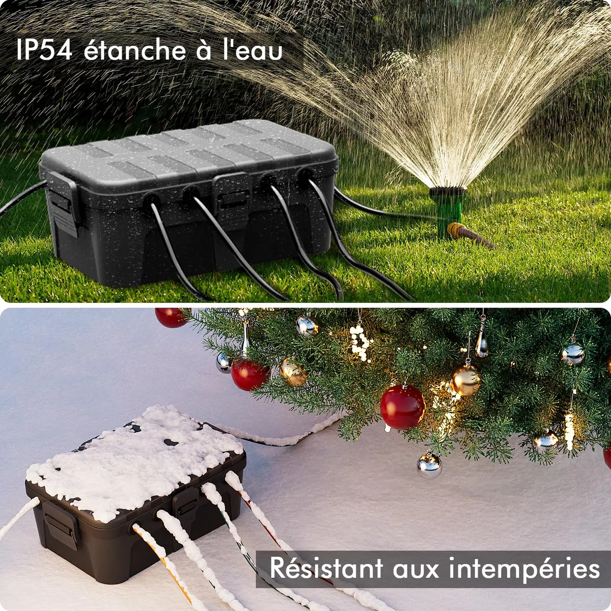 RESTMO Boîte Protection Étanche IP54 Extra Large 32x22x13cm pour Multiprise Extérieure 6 Entrées/Sorties Résistante UV Noir