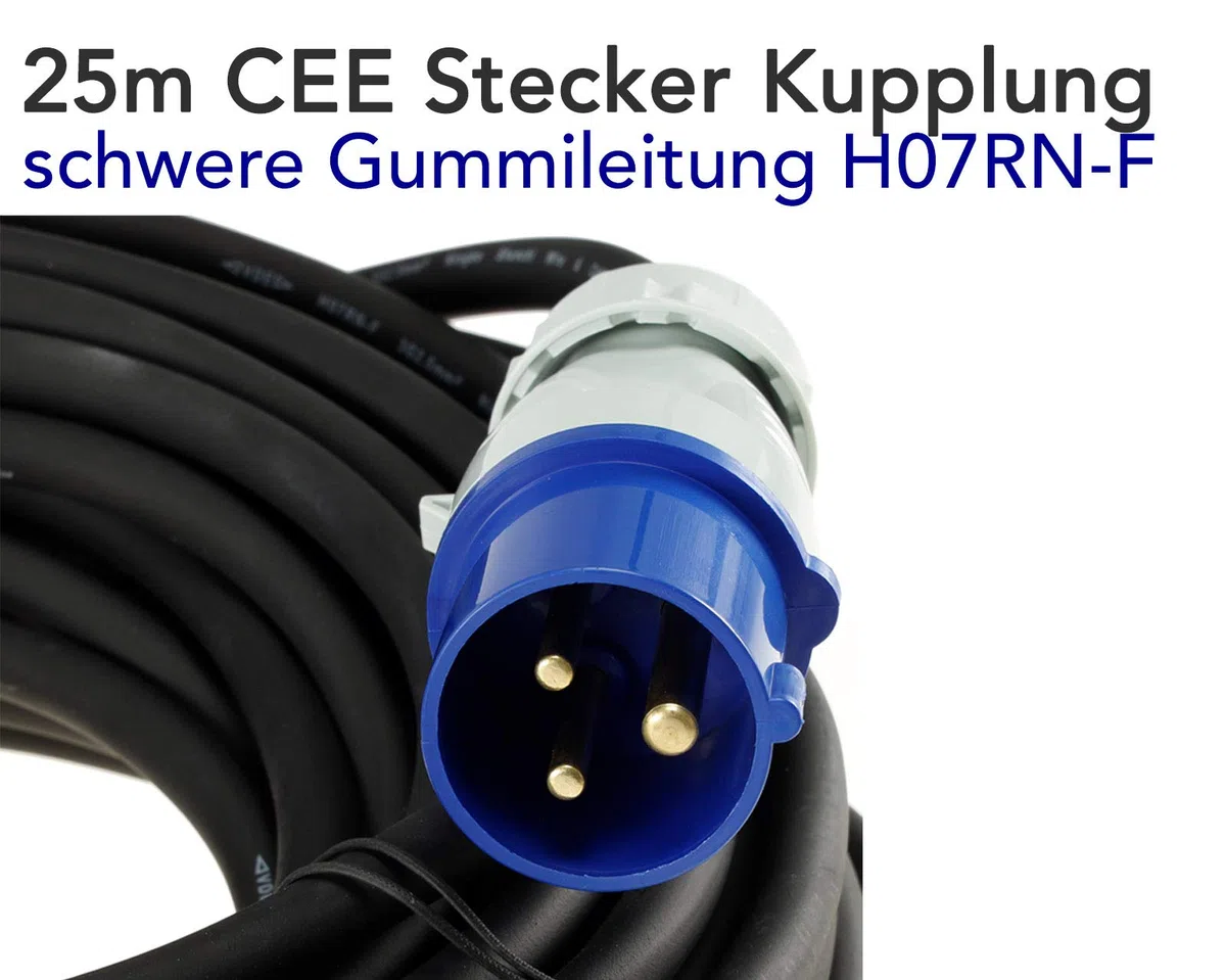 Rallonge CEE 25 m IP44 230 V H07RNF 3G2,5 Prise avec couvercle de protection