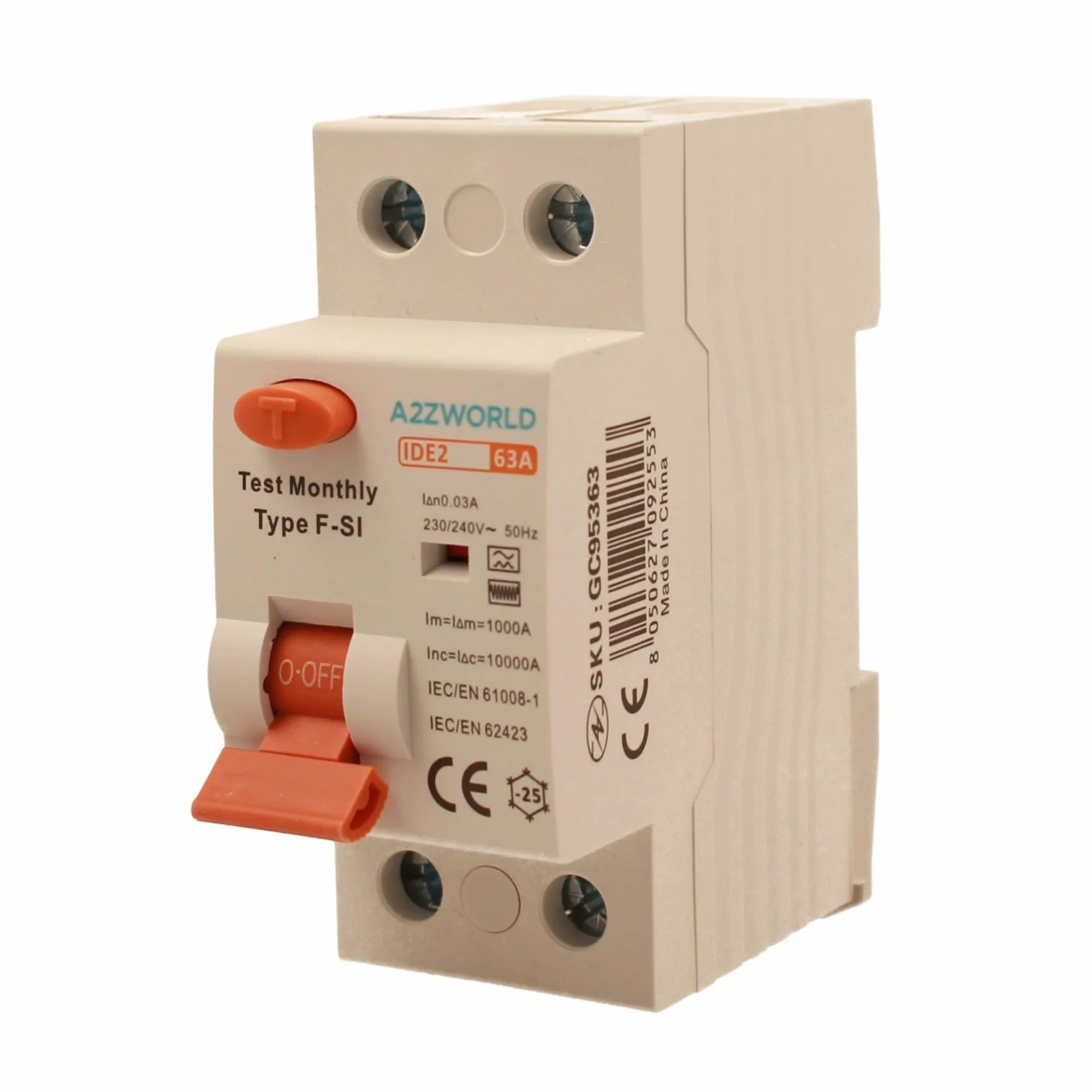 Disjoncteur différentiel Type F-SI super immunisé 63A 30mA 1P+N 10kA 2 modules