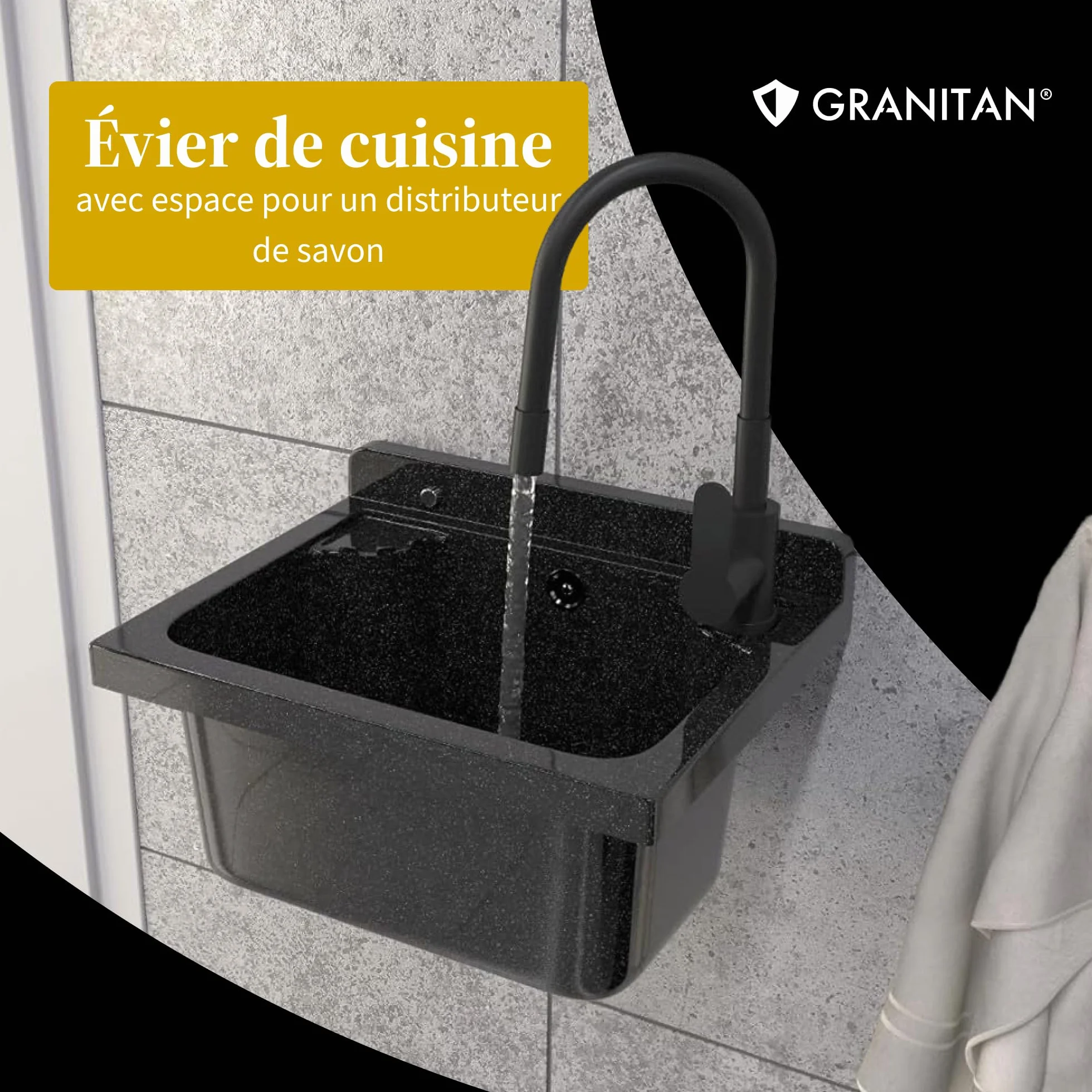 Évier extérieur Buanderie Lavabo extérieur siphon polypropylène noir GRANITAN