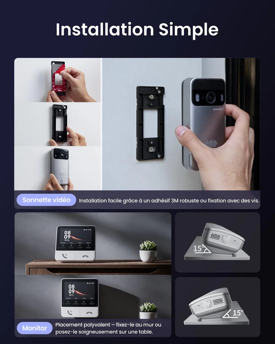 SwitchBot Sonnette sans Fil avec Camera 2K, Visiophone sans Fil 4,3 Pouces, Angle 165°, 5000 mAh, Audio bidirectionnel, Compatible Alexa